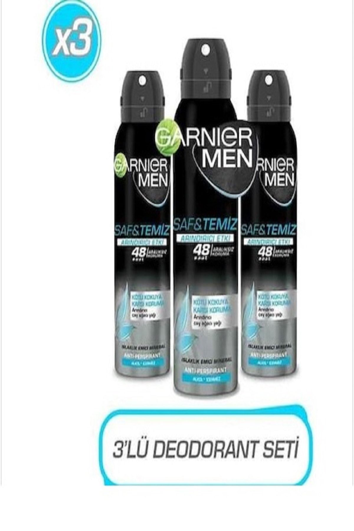Garnier Men Saf & Temiz Erkek Deodorant 150 Ml X 3 Adet
