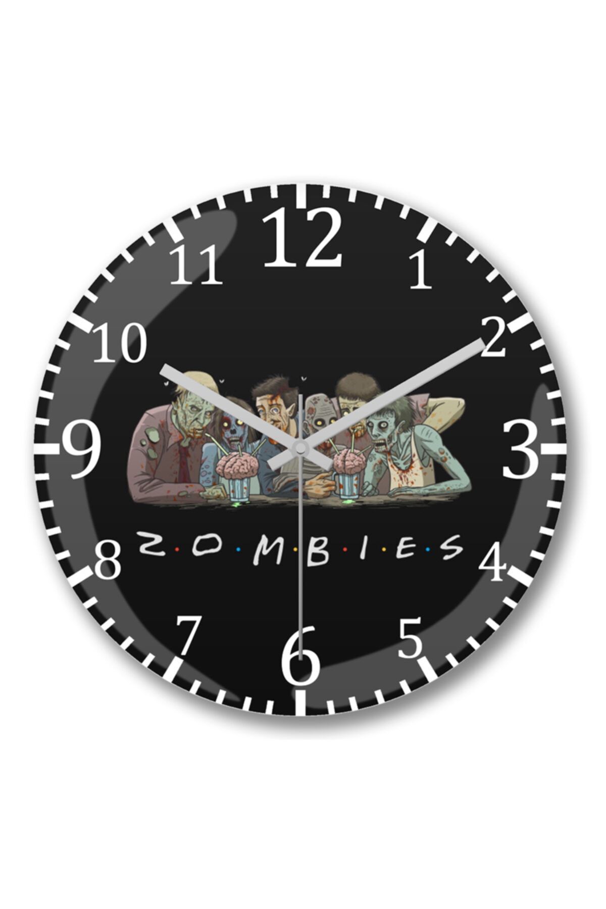 Baskı Dükkanı Zombie Friends Duvar Saati Bombeli Gercek Cam