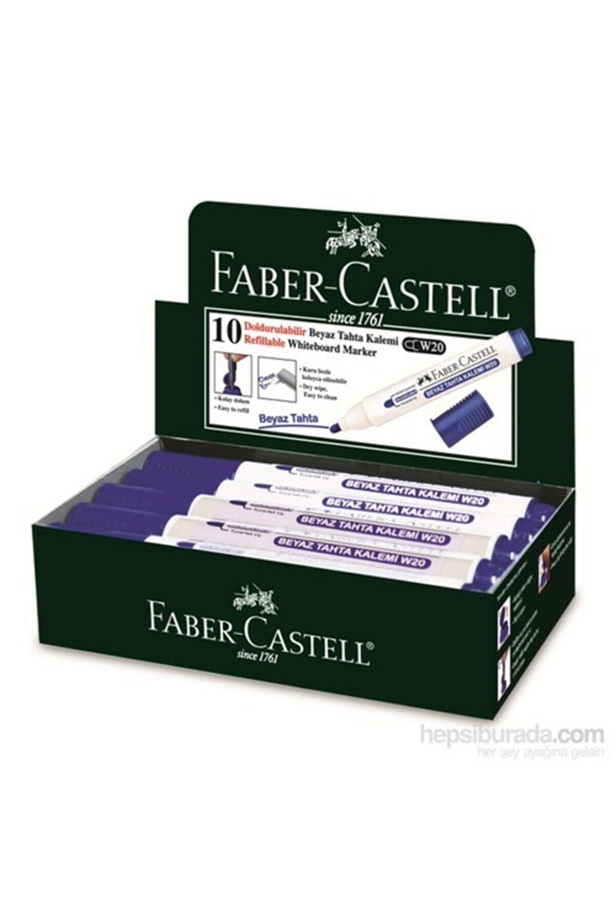 Faber Castell Faber-Castell Beyaz Tahta Kalemi W20 Mavi, 10'lu