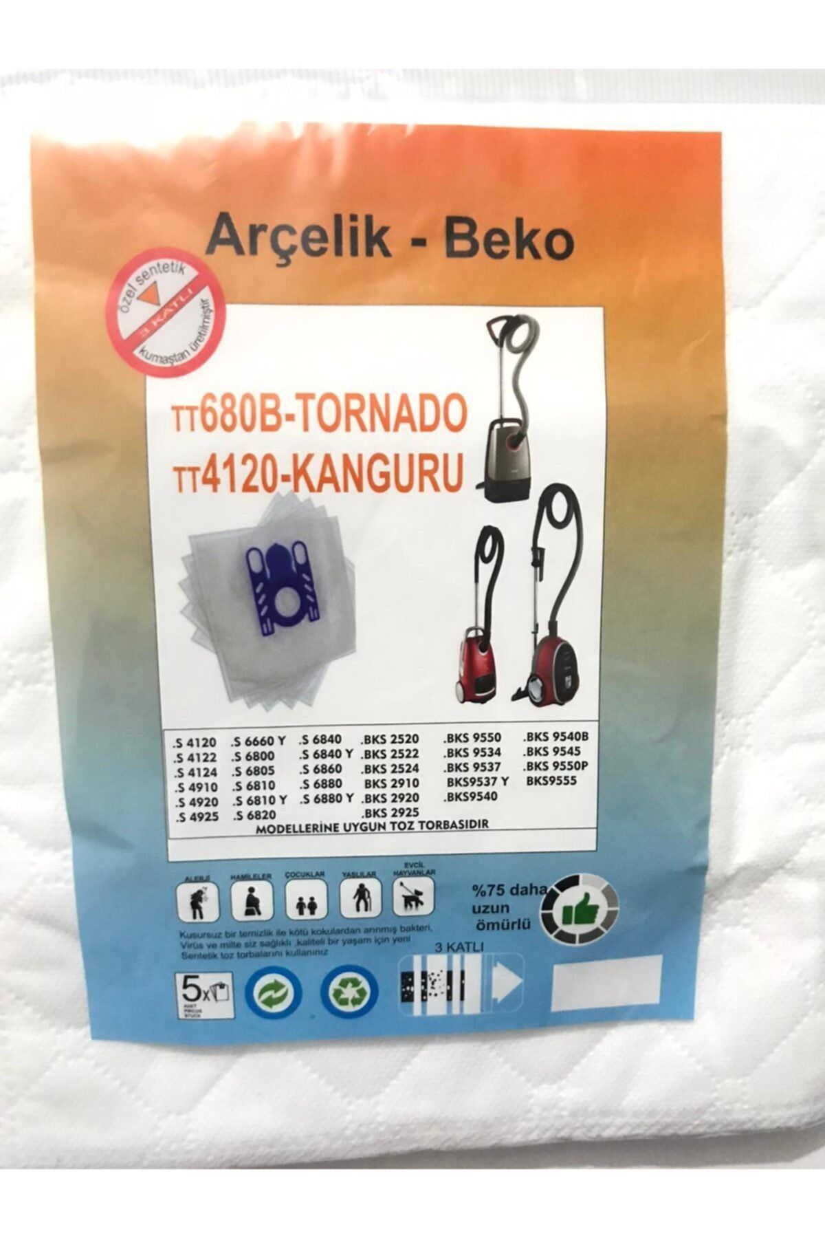 Beko Arçelik - 5 Adet Antimikrobiyal Toz Torbası Tornado-kanguru