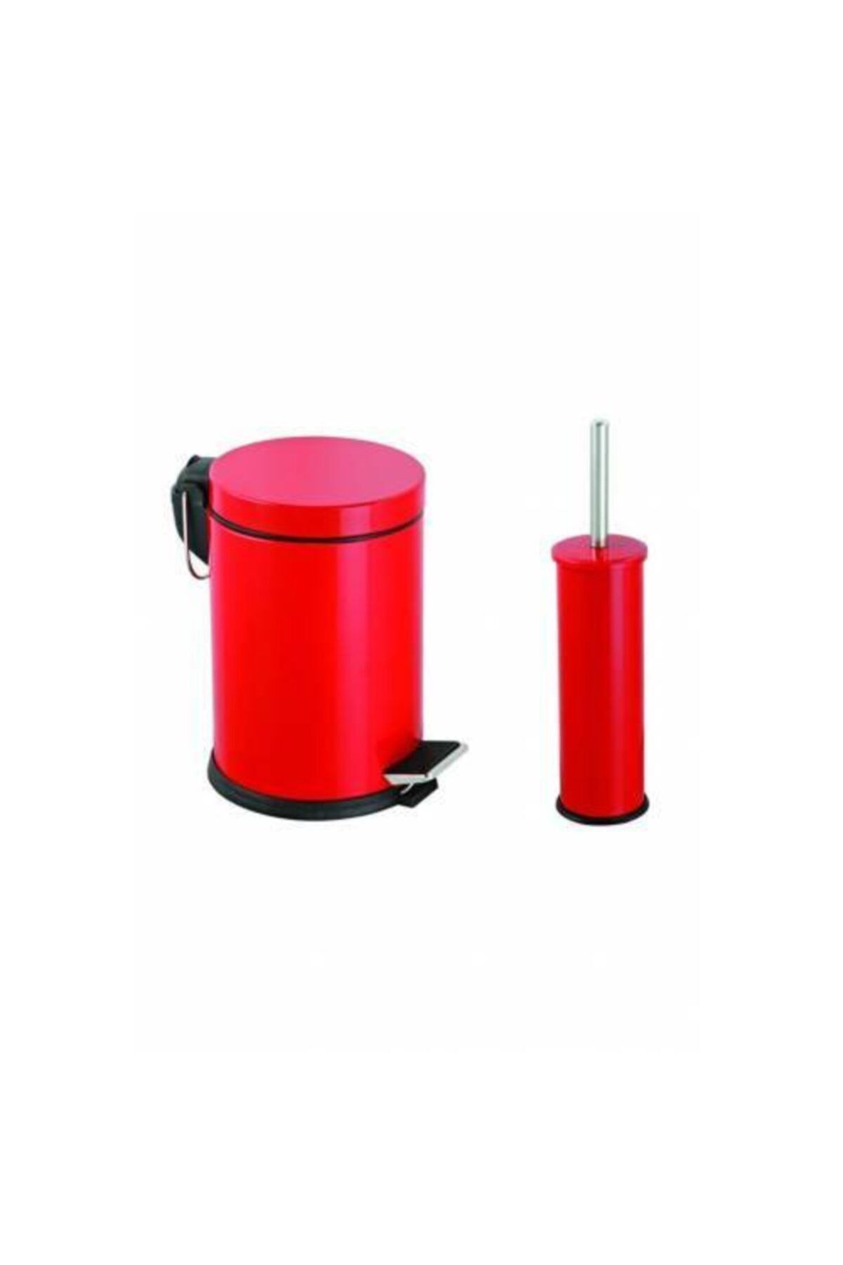 Akın Metal Çöp Kutusu Çöp Kovası Çöp Tenekesi 3 Litre Pedallı Ve Wc Tuvalet Fırçası 2 Li Set Kırmızı