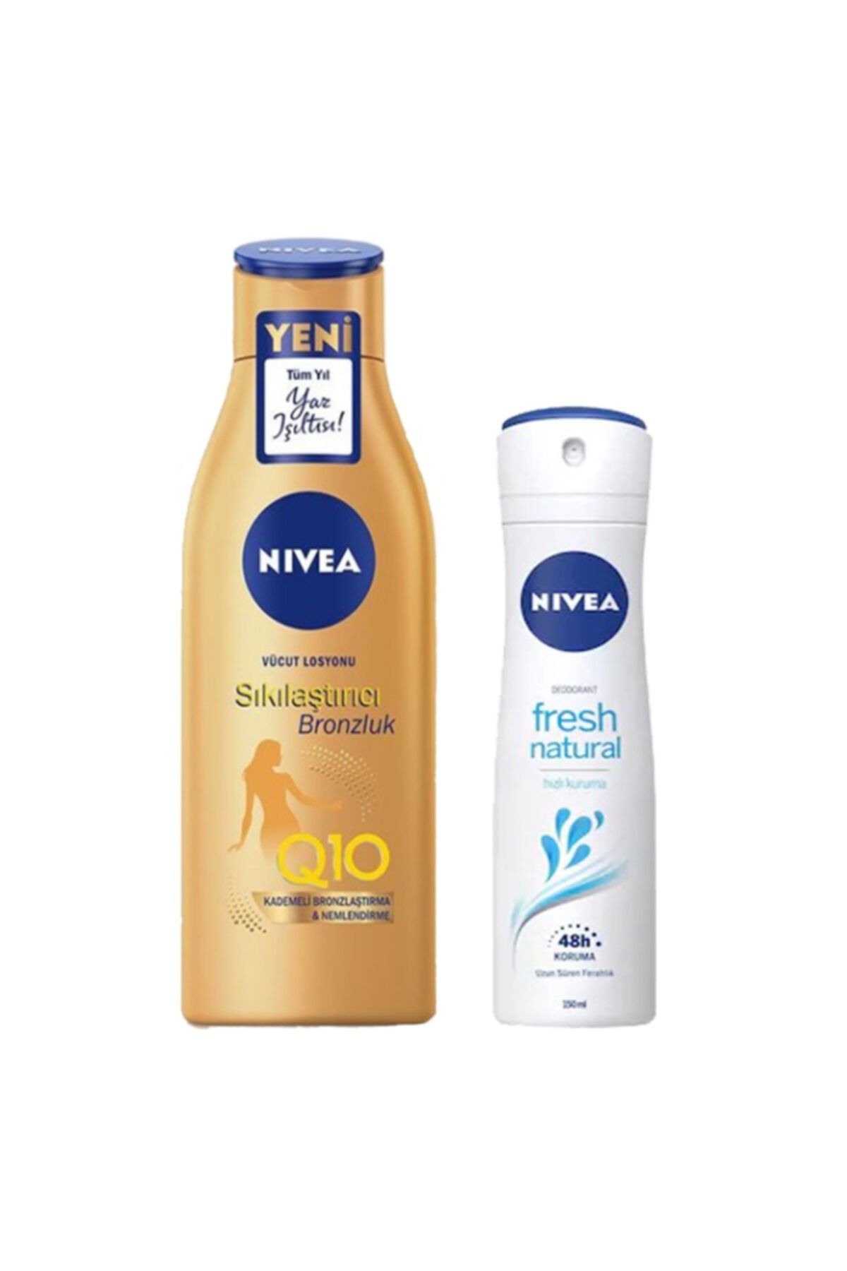 NIVEA Q10 Sıkılaştırıcı & Bronzluk Vücut Losyonu 200 Ml + Fresh Kadın Deodorant 150 Ml