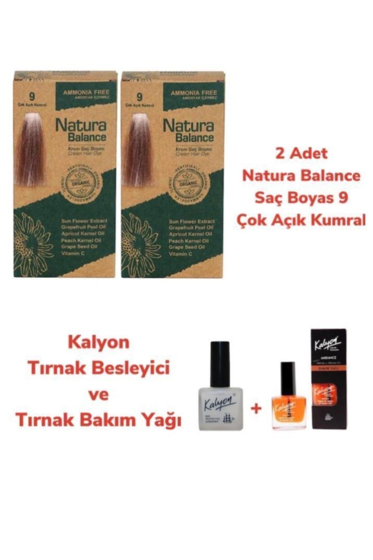 Natura Balance Saç Boyası 9 Çok Açık Kumral Bakır 2 Adet + Kalyon Tırnak Besleyici Ve Bakım Yağı