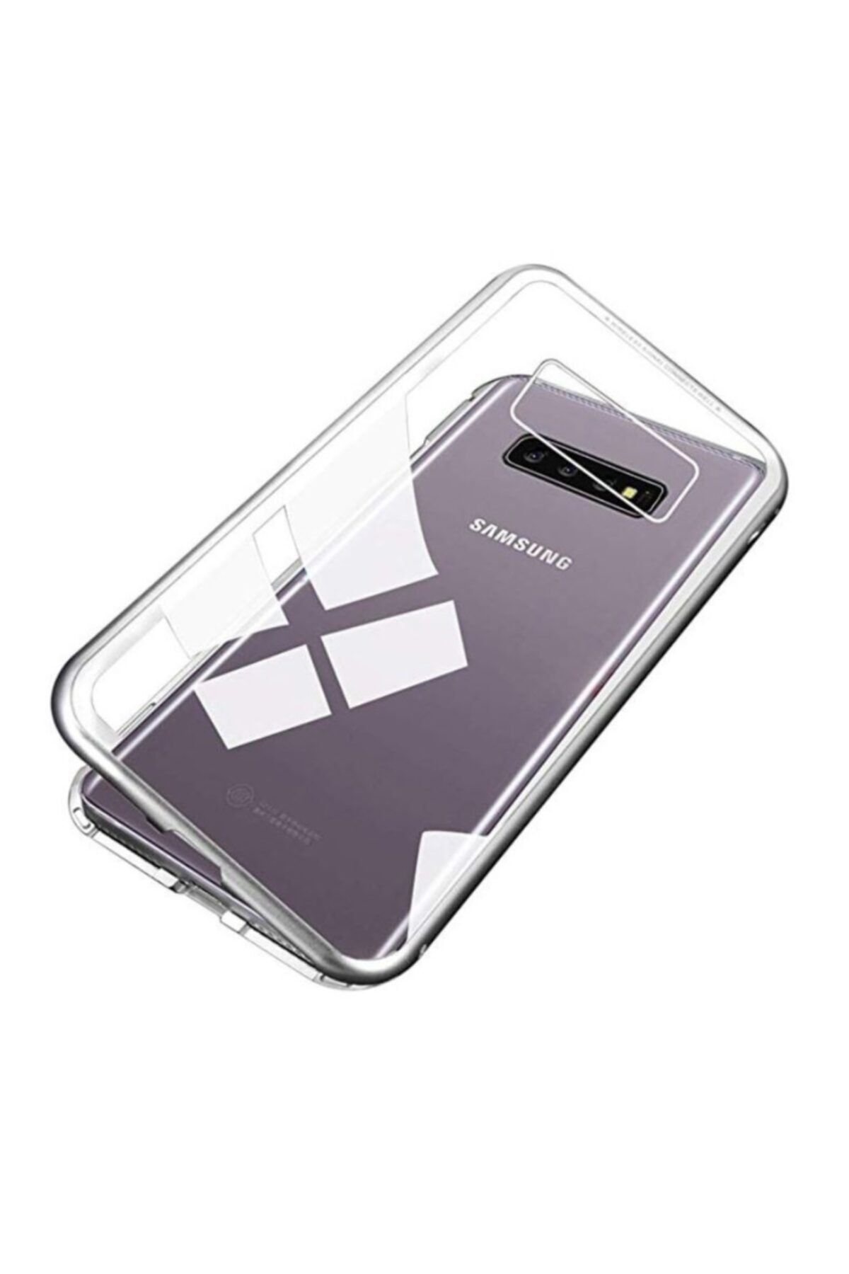 Dafoni Glass Guard Samsung Galaxy S10 Metal Kenarlı Cam Silver Kılıf