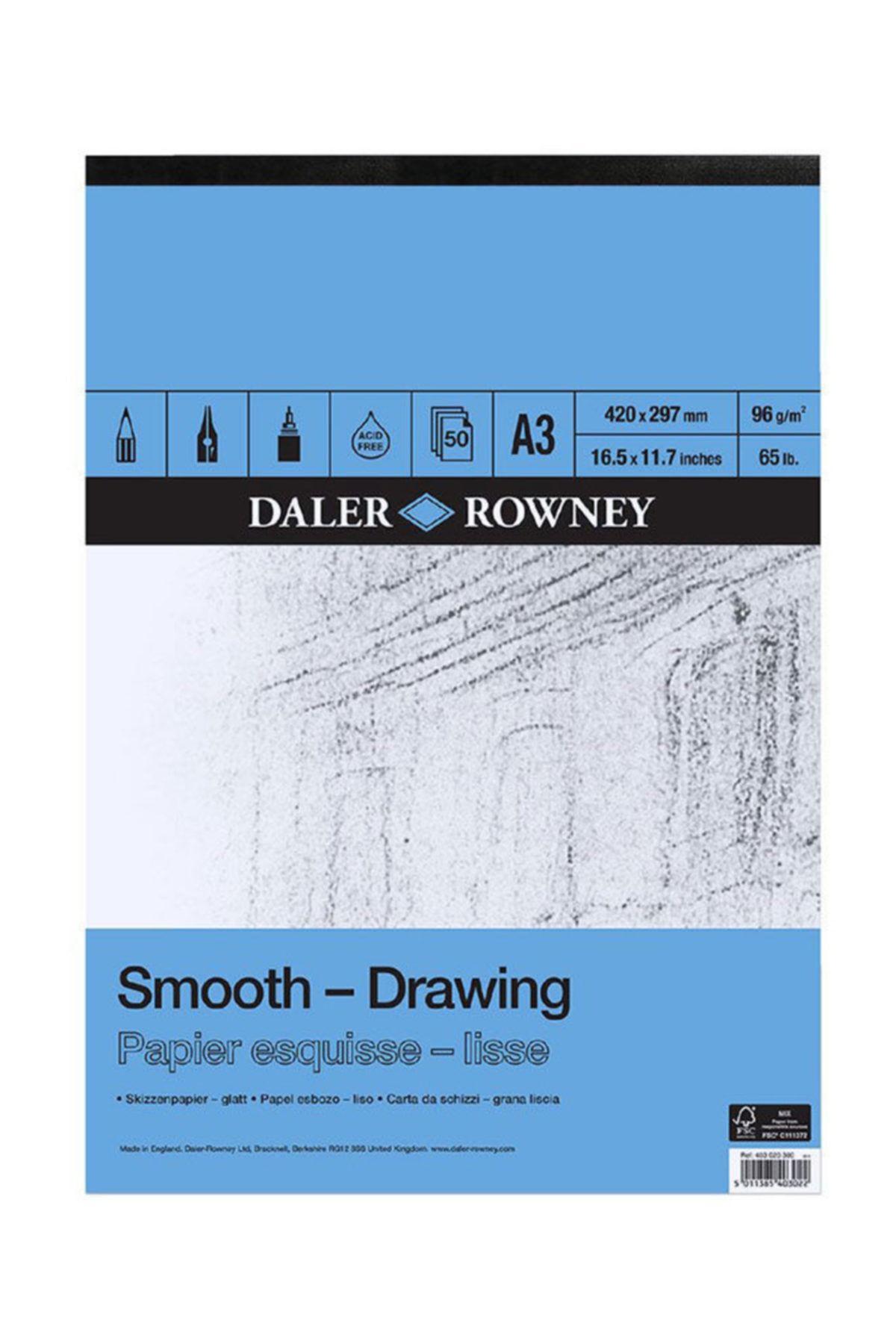 Daler Rowney Rowney Smooth Drawing Çizim Defteri 96g 50 Yaprak A3