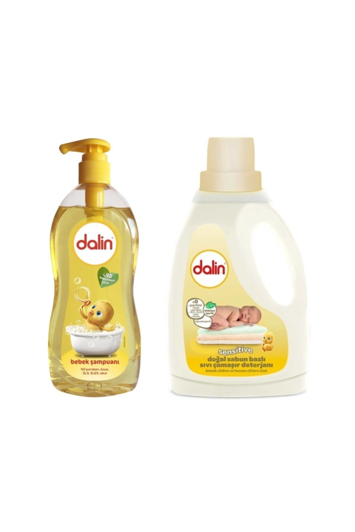 Dalin Doğal Sabun Bazlı Sıvı Deterjanı 1500 ml + Dalin Bebek Şampuanı 900 Ml  (%98 Doğal Kökenli)