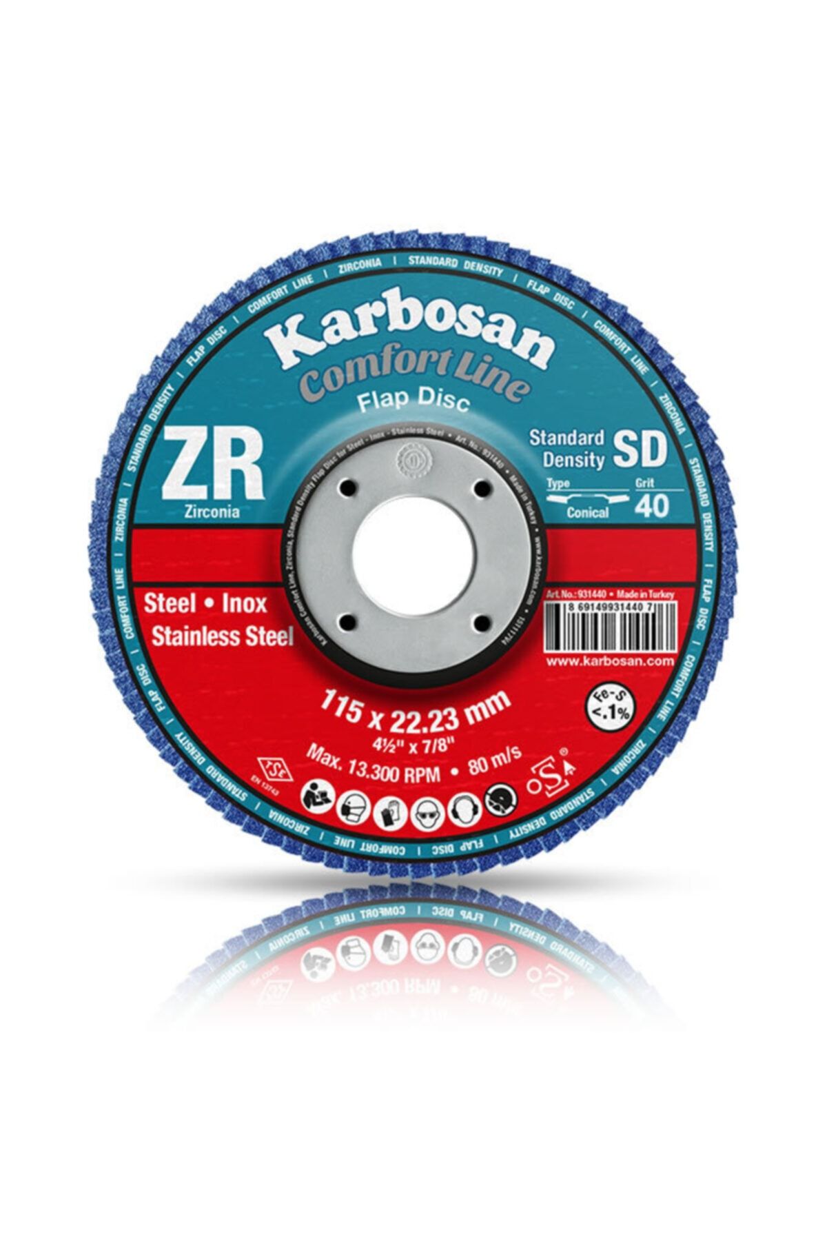 KARBOSAN Comfort Line ZR Flap Disk Zımpara 115mm 40 Kum