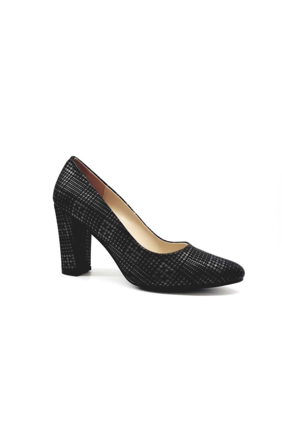 PUNTO Kadın Siyah Ekose Klasik Stiletto Ayakkabı 462018z