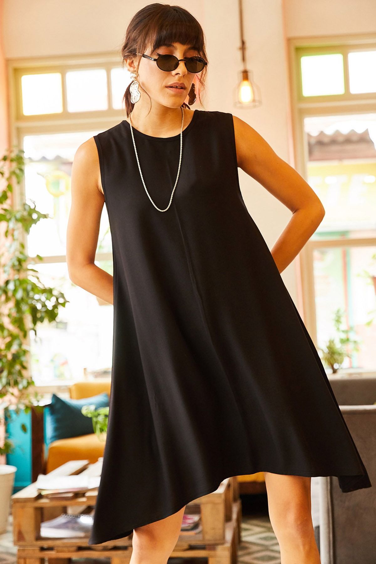 Olalook Kadın Siyah Sırtı Damla Salaş Çan Elbise ELB-19001201