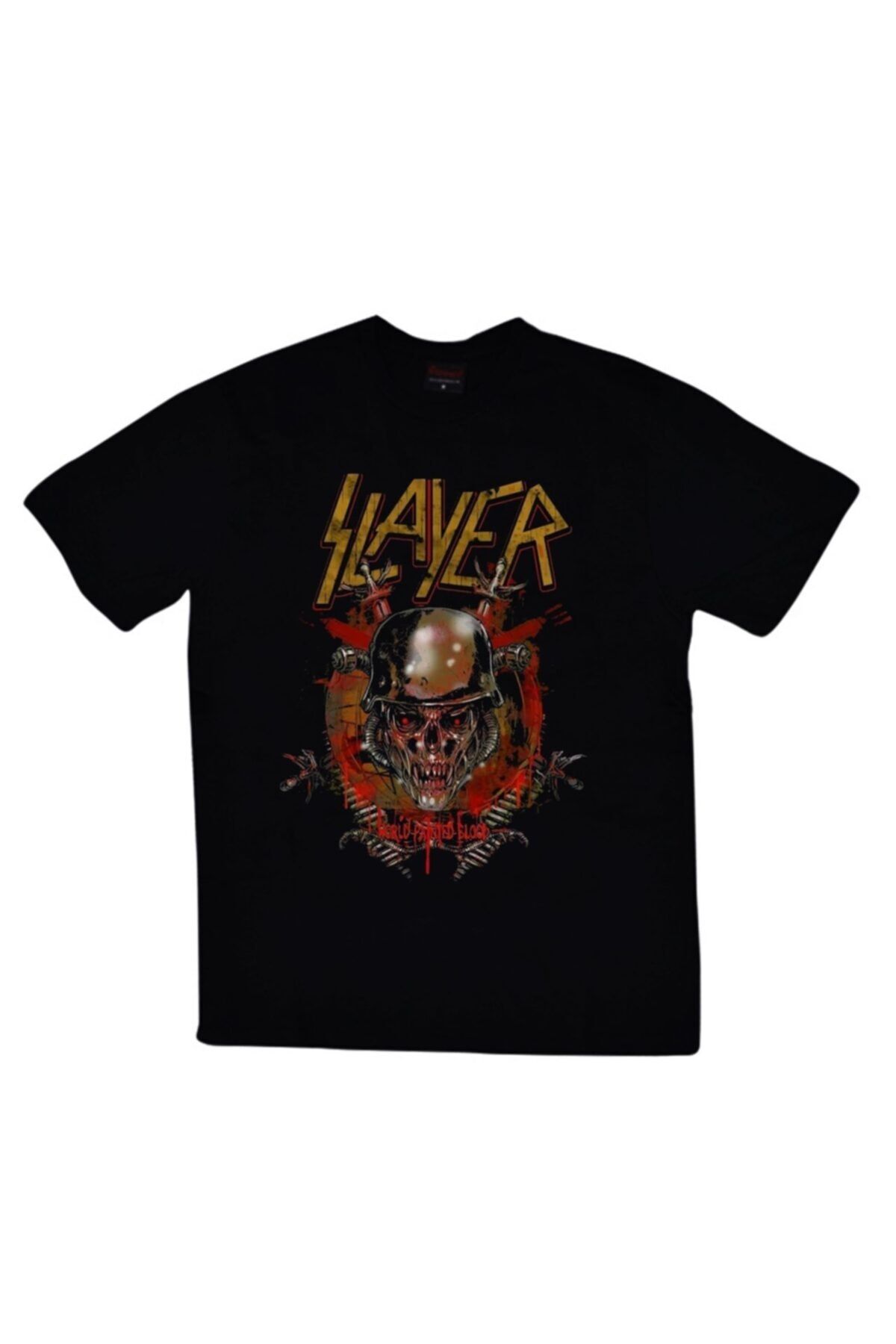 fame-stoned Unisex Siyah Slayer Baskılı T-Shirt