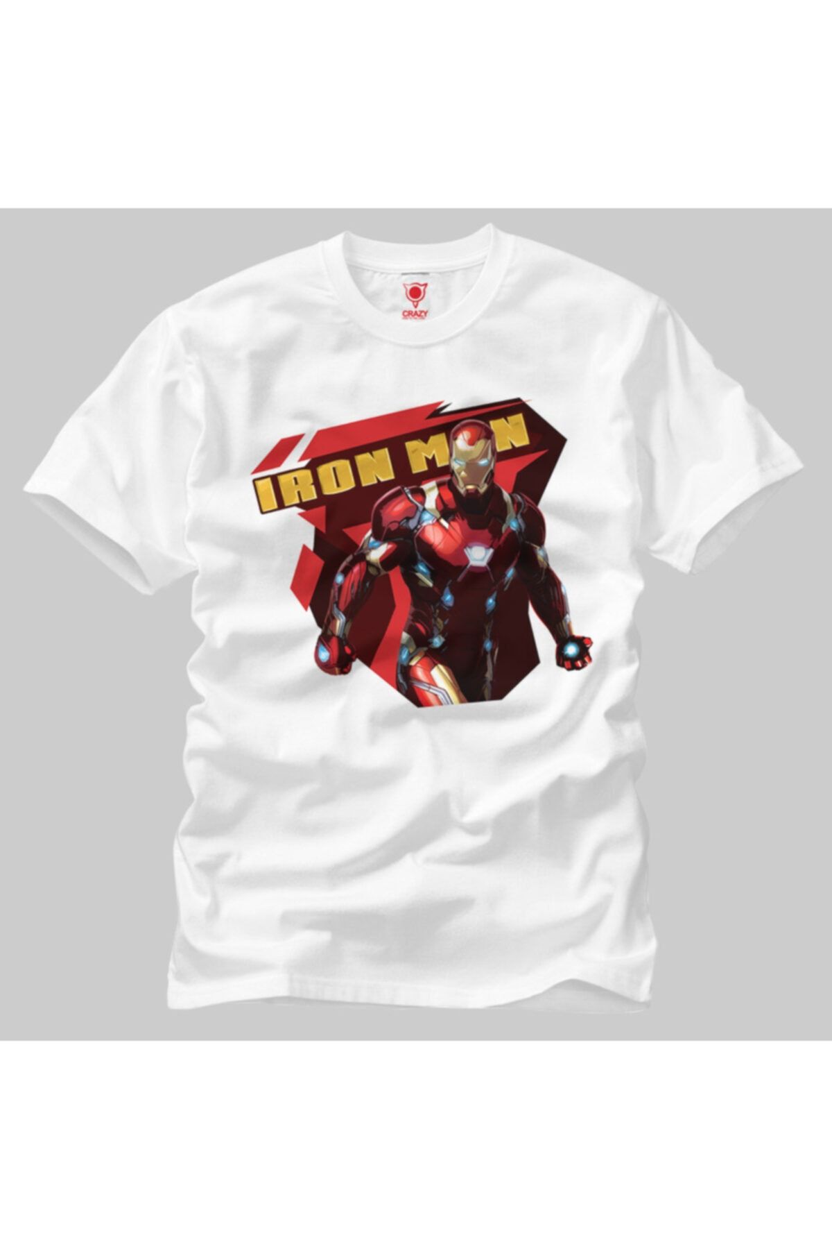 Crazy Erkek Beyaz Civil War Iron Man 02 T-Shirt