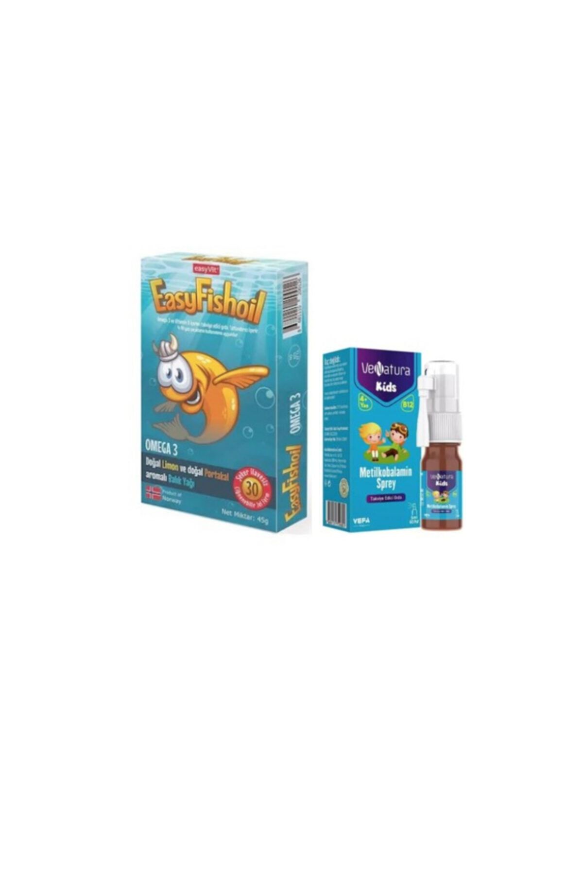Easy Fishoil Çocuklar Için Set- Omega 3 Balık Yağı 30 Çiğnenebilir Jel Form + Venatura B12 Vitamini 5 Ml Sprey