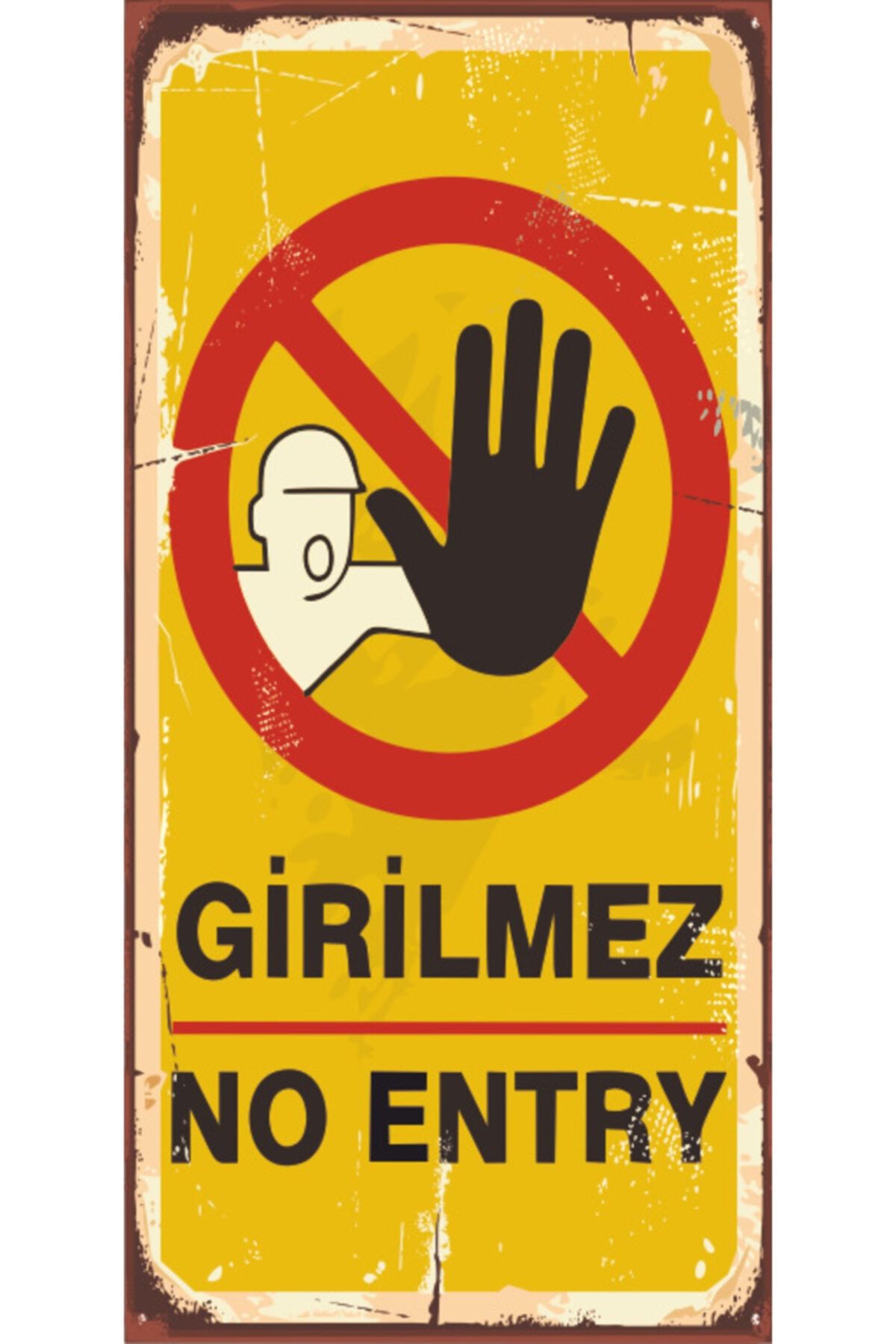 Hayat Poster Girilmez No Entry (10 Cm X 20 Cm) Mini Retro Ahşap Poster