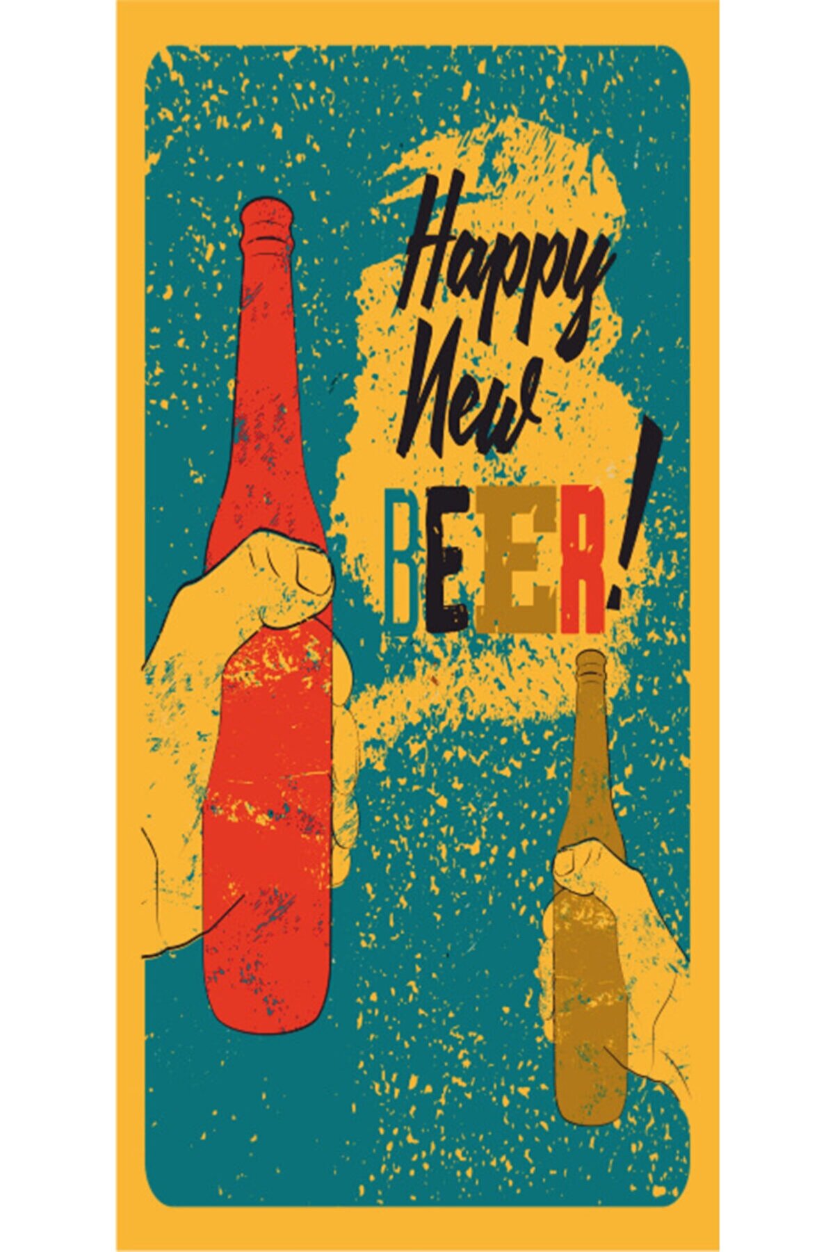 Hayat Poster Happy New Beer Mutlu Yeni Biralar (10 Cm X 20 Cm) Mini Retro Ahşap Poster