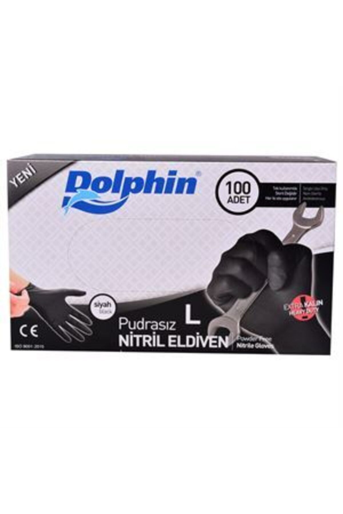 Dolphin Extra Kalın Nitril Siyah Eldiven ( L ) Beden ( 100'lü Paket )