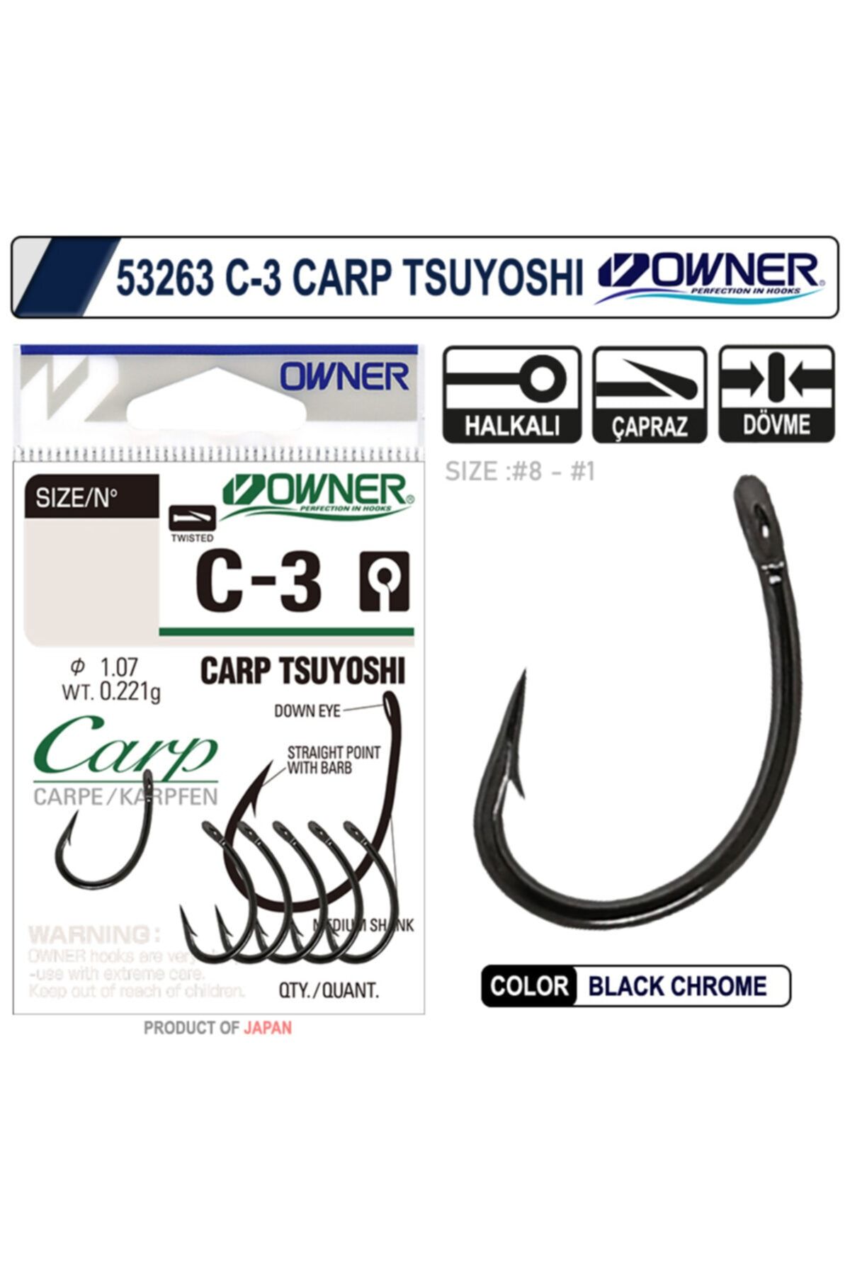 Owner 53263 C-3 Carp Tsuyoshi Black Chrome Sazan Iğnesi