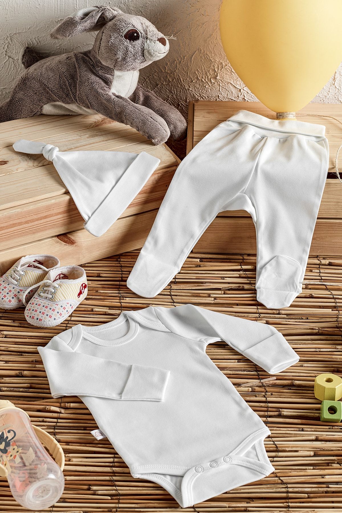 tinylamb Snow Star Organik Pamuk Penye Yeni Doğan Mini Set - Patikli Pijamalı - 3 Parça
