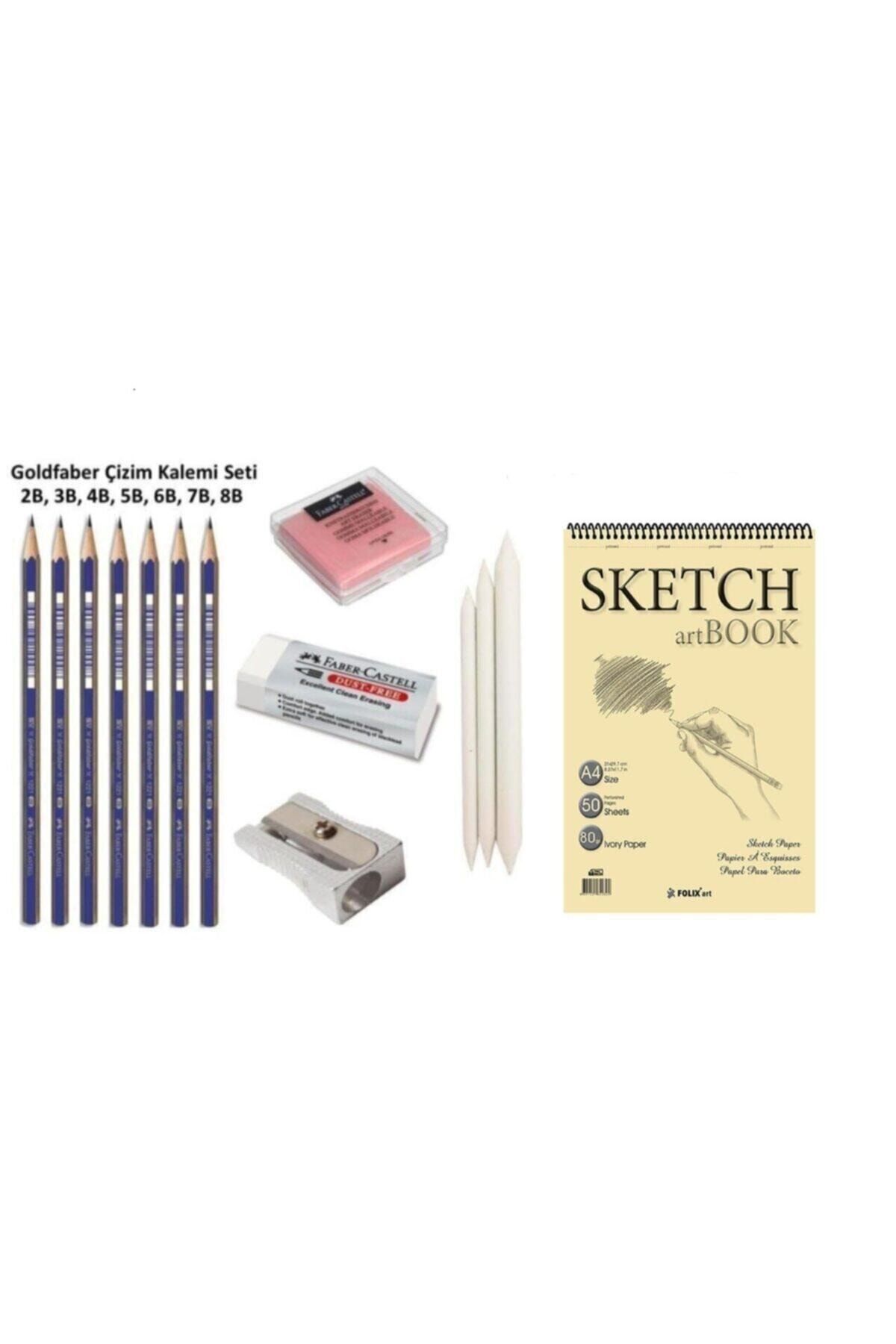 FOLİX ART Eskiz Defteri Çizim Seti A4 Eskiz,pastel Dağıtma Kalemi,dereceli Kalemler,hamur Silgi,kalemtraş