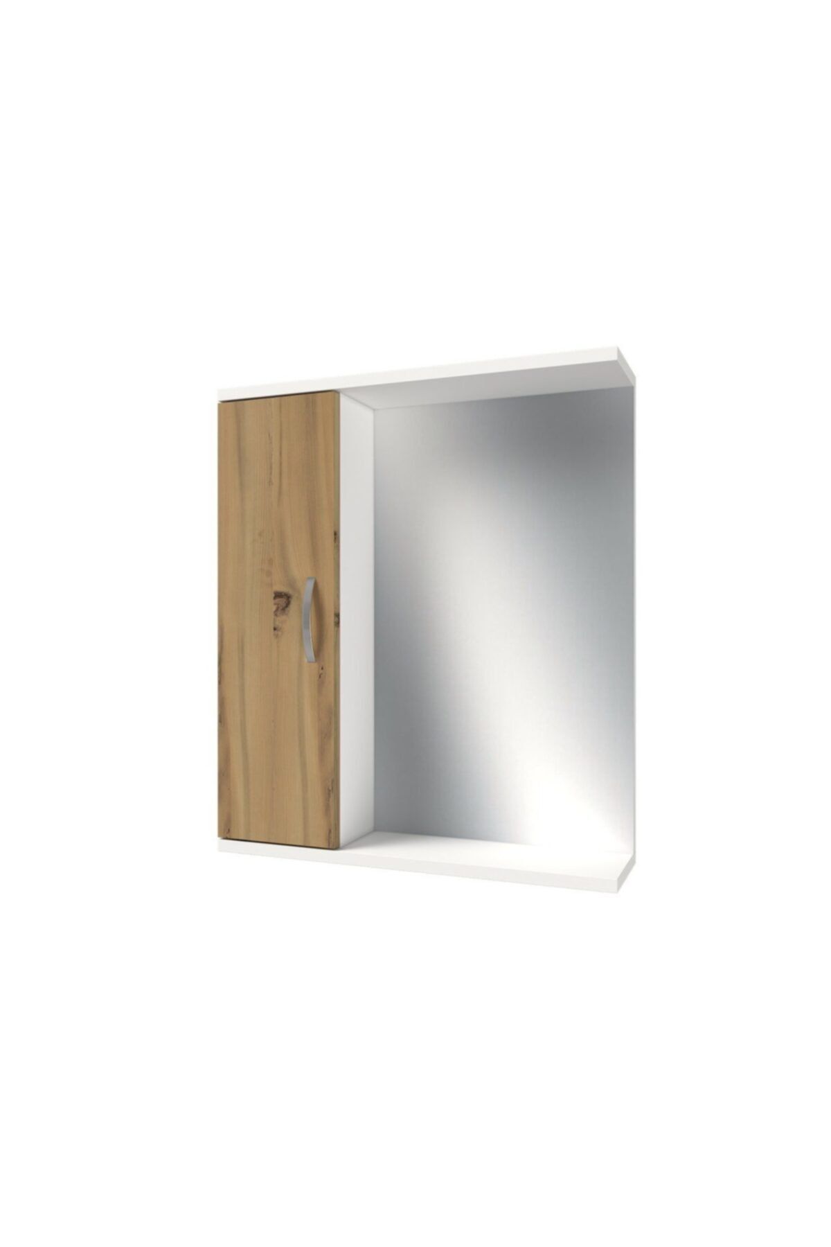 banos Ad4 Metal Kulplu Tek Kapaklı Beyaz Ceviz Mdf 60 Cm Aynalı Banyo Üst Dolabı