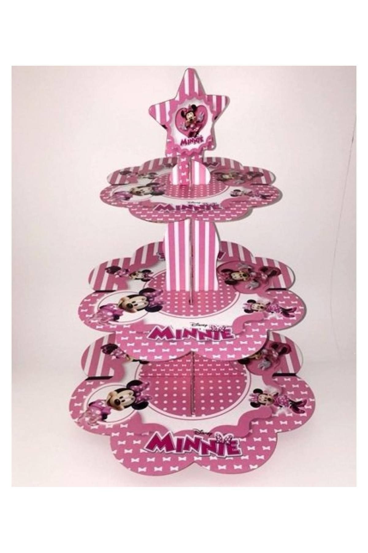 Huzur Party Store Minnie Mouse Temalı Kek Standı Fare Karakterli Karton Cup Cake Standı 3 Katlı Piramit Kurabiye Kule