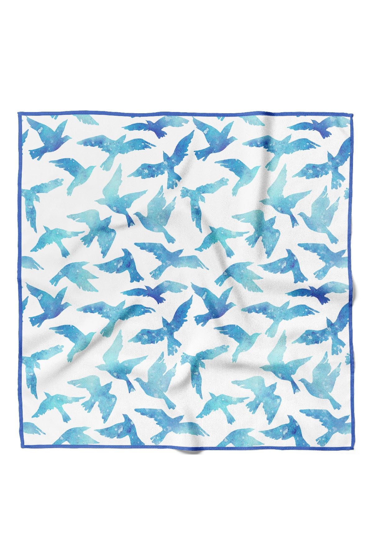 Modabutik Kadın Kuş Desenli Bandana 50x50 Mavi Dg0329-22