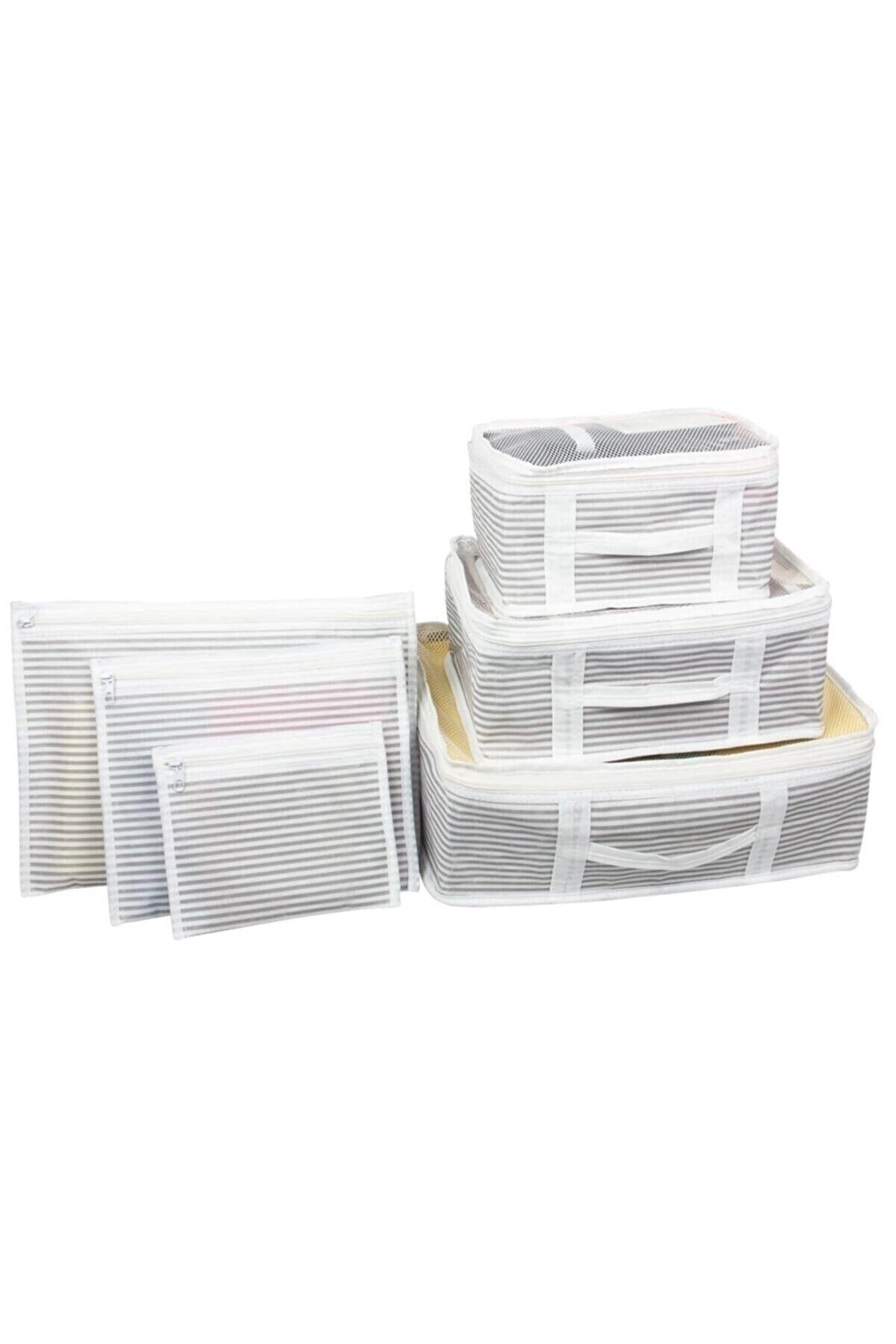 Winbox Hastane Çıkışı 6 Parça Bavul Organizeri Valiz Düzenleyici Organizer Gri Çizgili