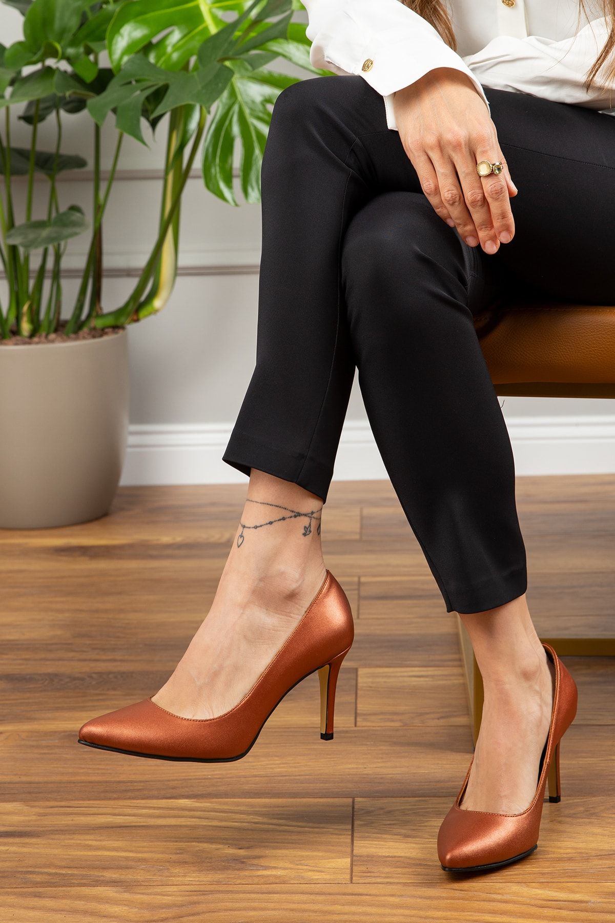 Deery Hakiki Deri Bakır Rengi Stiletto Kadın Topuklu Ayakkabı