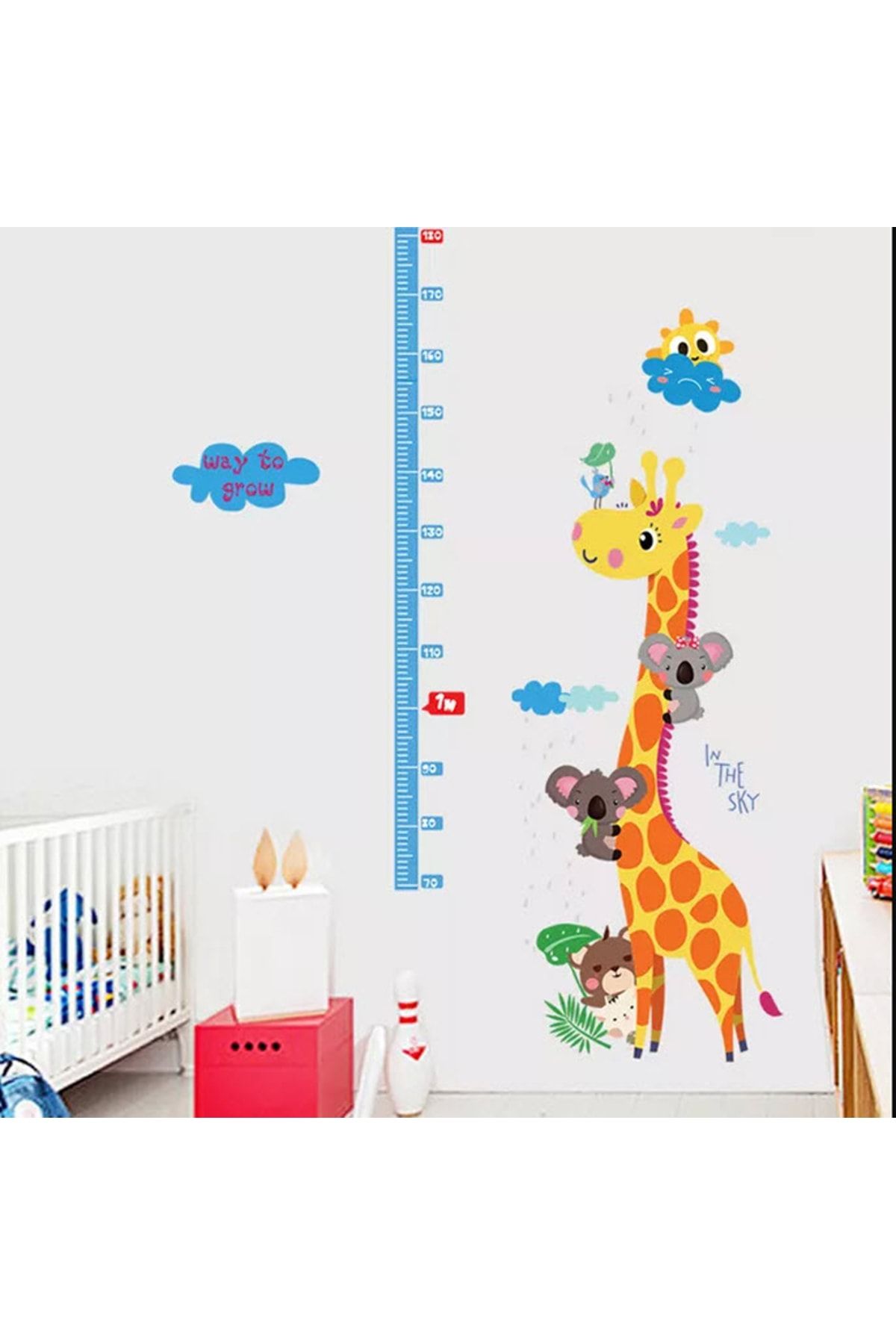 FioriStyle Zürafa Bulut Ve Güneş Boy Ölçer Çocuk Odası Duvar Sticker Seti Dekoratif Duvar Süsü