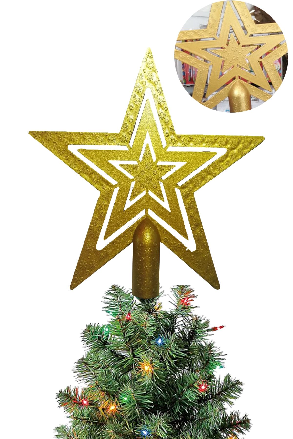 Parti Dolabı 18cm Gold Altın Sarısı Yılbaşı Çam Ağacı Tepe Süsü Parlak Yıldız Tepelik Yeni Yıl Ağaç Yıldızı Süs
