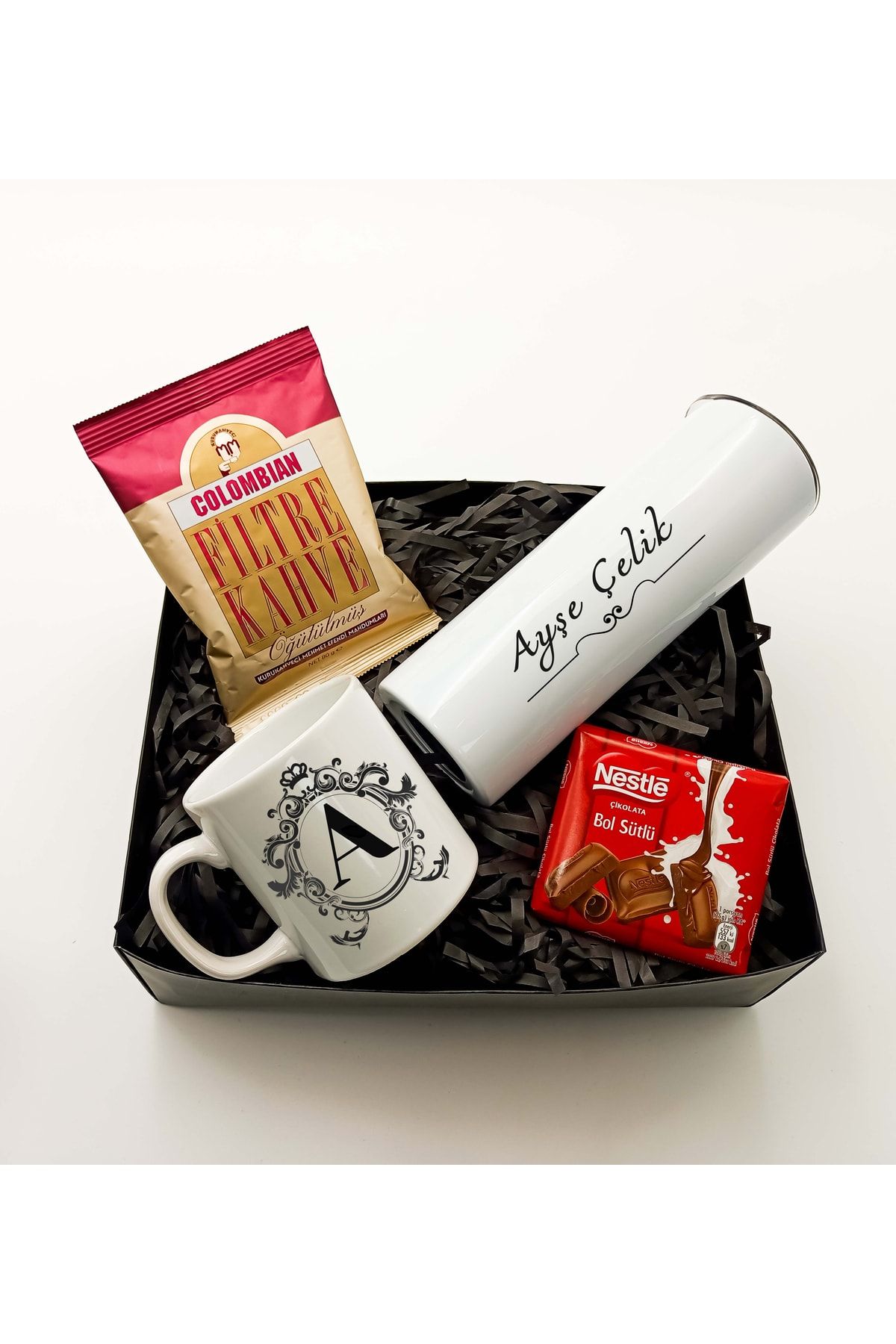 ASGIFT COMPANY Beyaz Kupa & Beyaz Çelik Termos & Columbian Filtre Kahve & Nestle Çikolata Hediye Seti