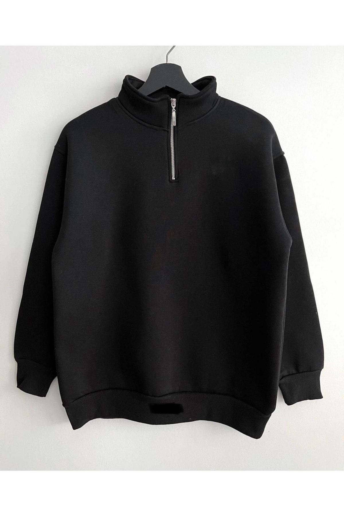 PLA STORE Siyah Yarım Fermuarlı Sweatshirt