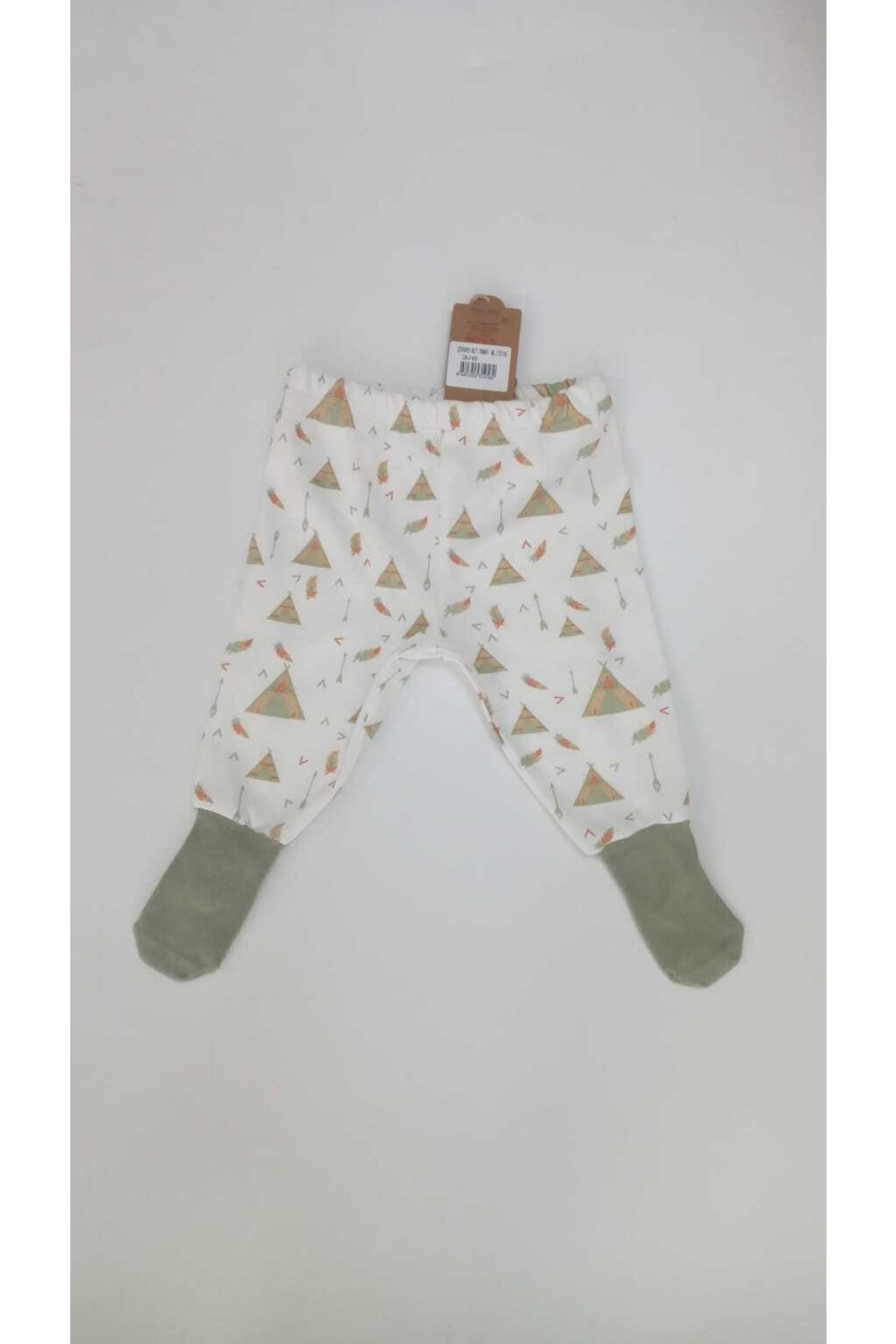 Mother Love Organik Beyaz Çadır Desenli Çoraplı Pijama Altı