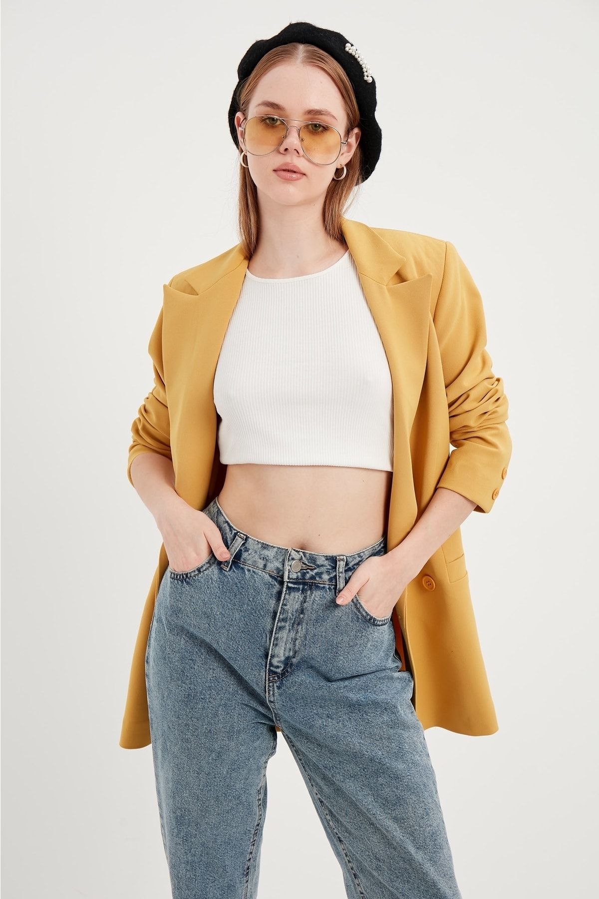 You&More Kadın Hardal Blazer Ceket