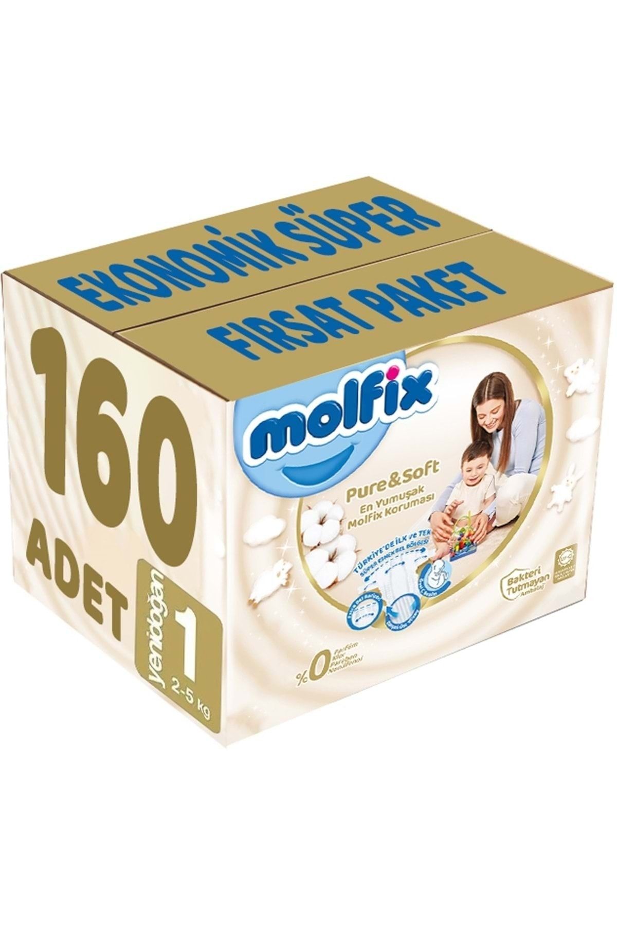 Molfix Pure&soft Bebek Bezi Beden:1 (2-5kg) Yeni Doğan 160 Adet Ekonomik Süper Fırsat Pk