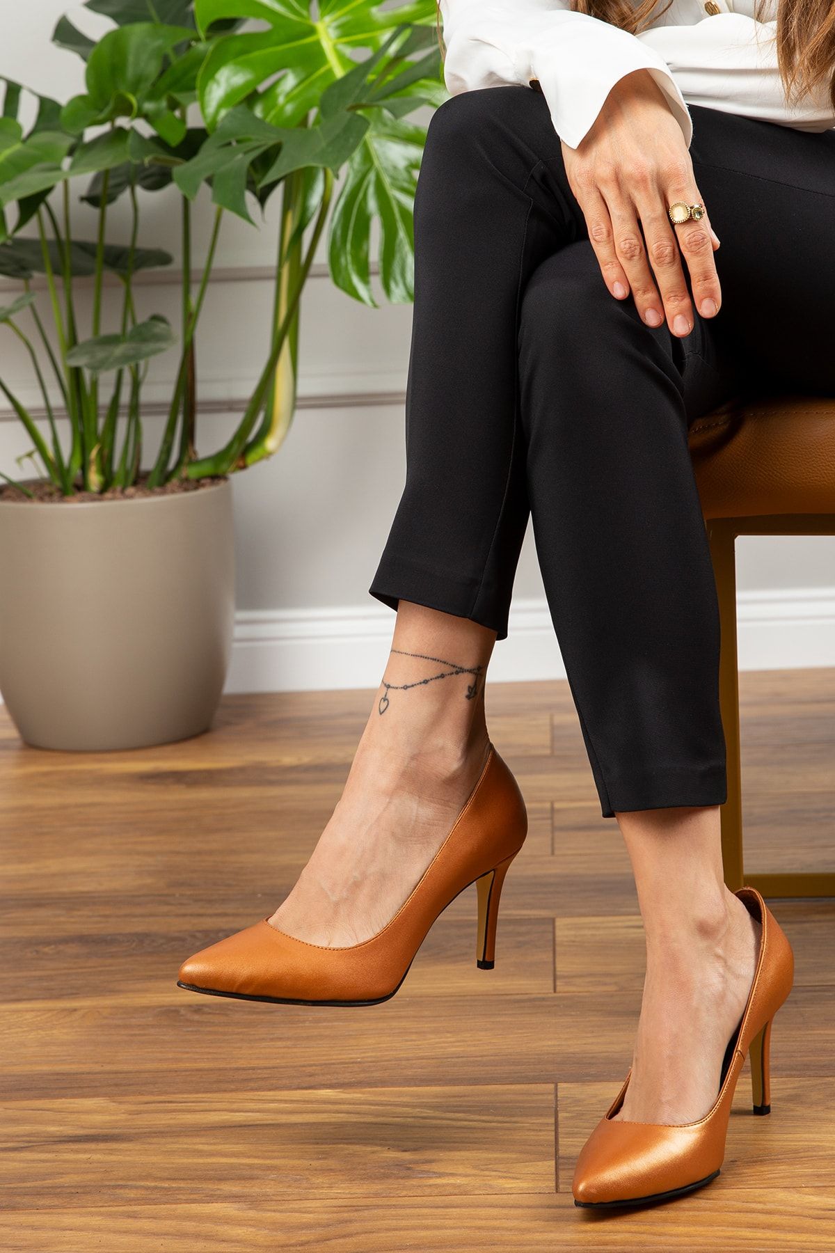 Deery Hakiki Deri Bronz Rengi Stiletto Kadın Topuklu Ayakkabı
