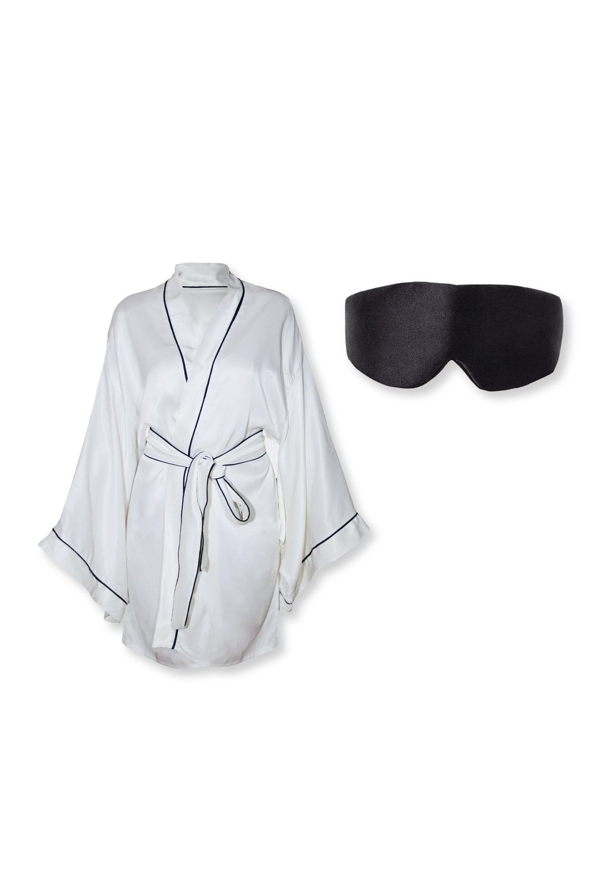 Beauty Pillow Kimono & Sabahlık Beyaz %100 Ipek Uyku Maskesi Göz Bandı Siyah