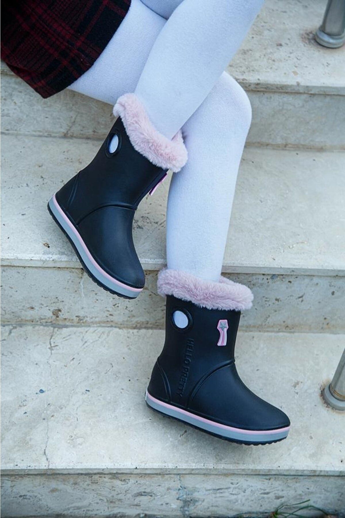 citycenterfashion Unisex Peluş Detaylı Çocuk Bot Yağmur Çizmesi Cty-esp-3072