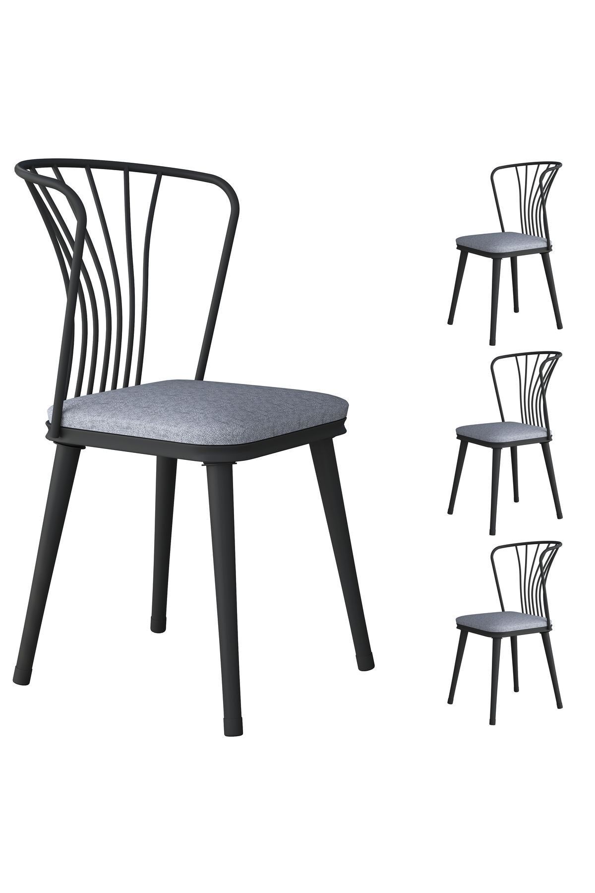 Rani Mobilya Rani Jb104 Metal Sandalye 4'lü Mutfak Yemek Masası Sandalyesi Açık Gri