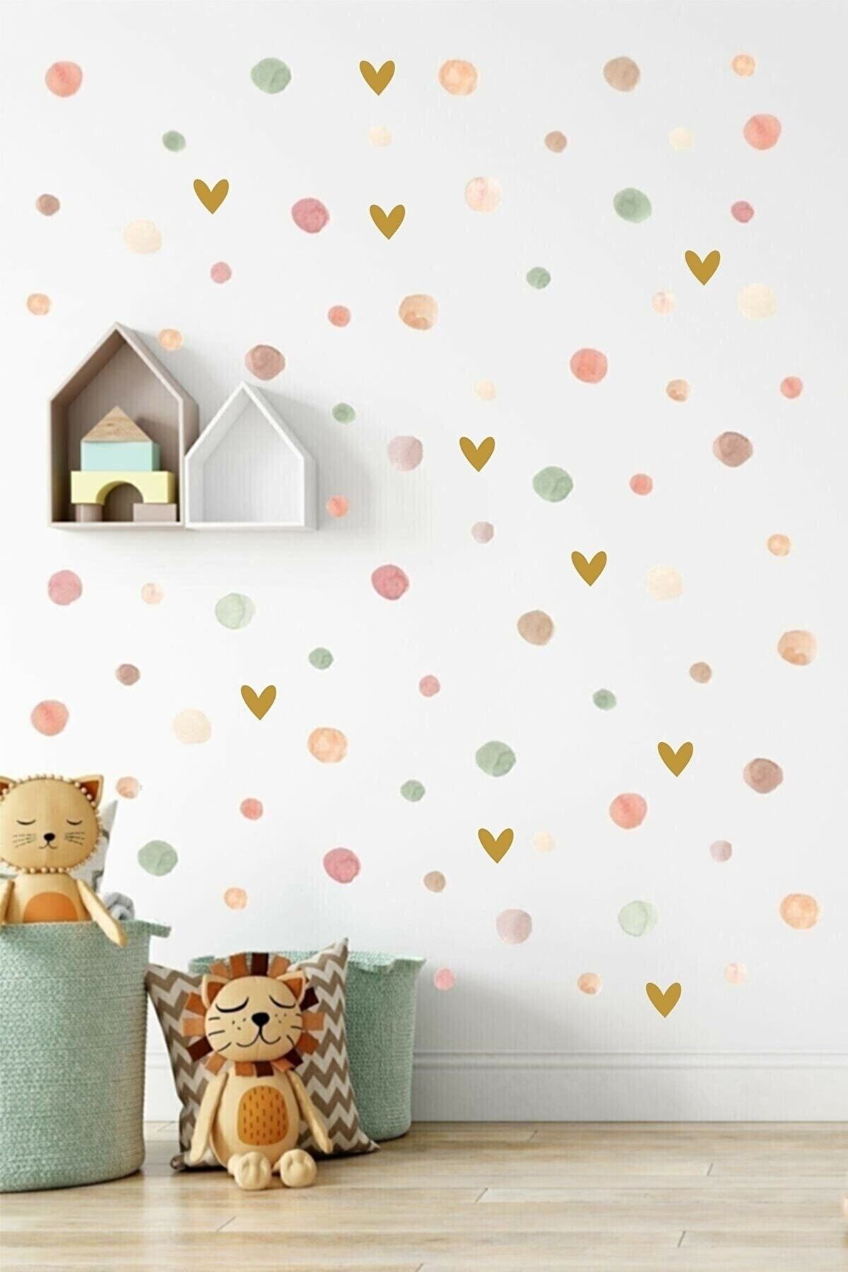PANDA DÜNYASI 5 Ve 3 Cm Naturel Suluboya Puantiye Çocuk Odası Duvar Sticker Seti
