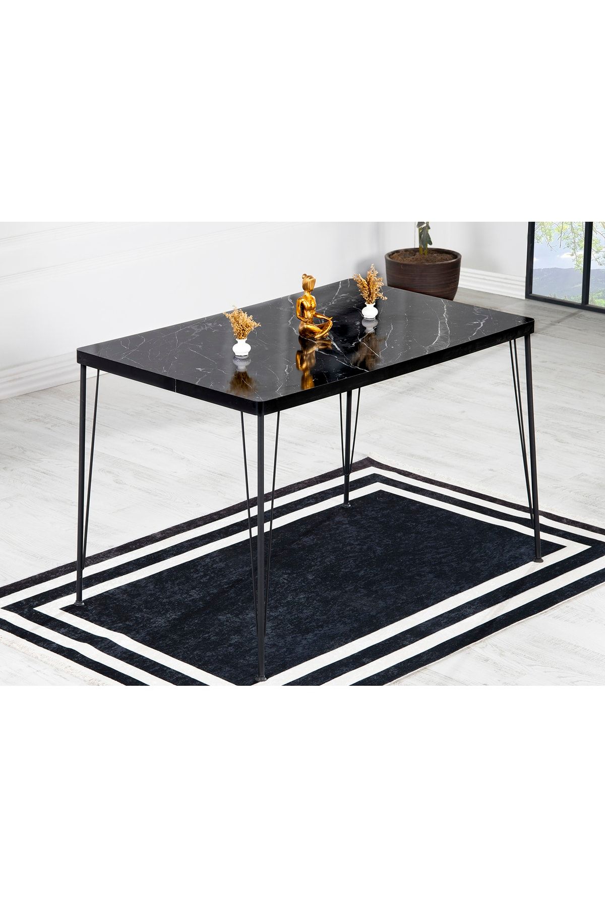 Avvio Beren Yemek Masası Takımı-mutfak Masası -siyah Mermer Desenli 80x120