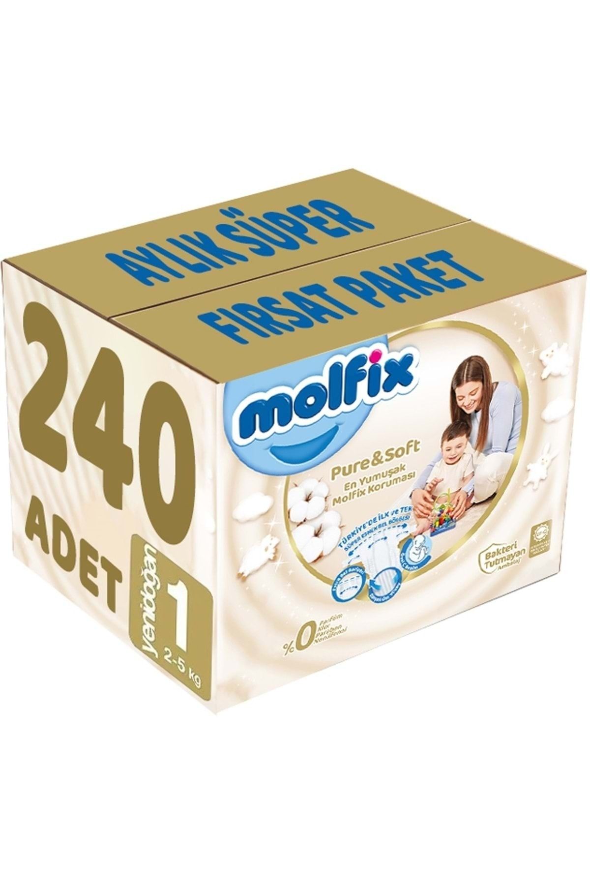 Molfix Pure&soft Bebek Bezi Beden:1 (2-5kg) Yeni Doğan 240 Adet Aylık Süper Fırsat Pk