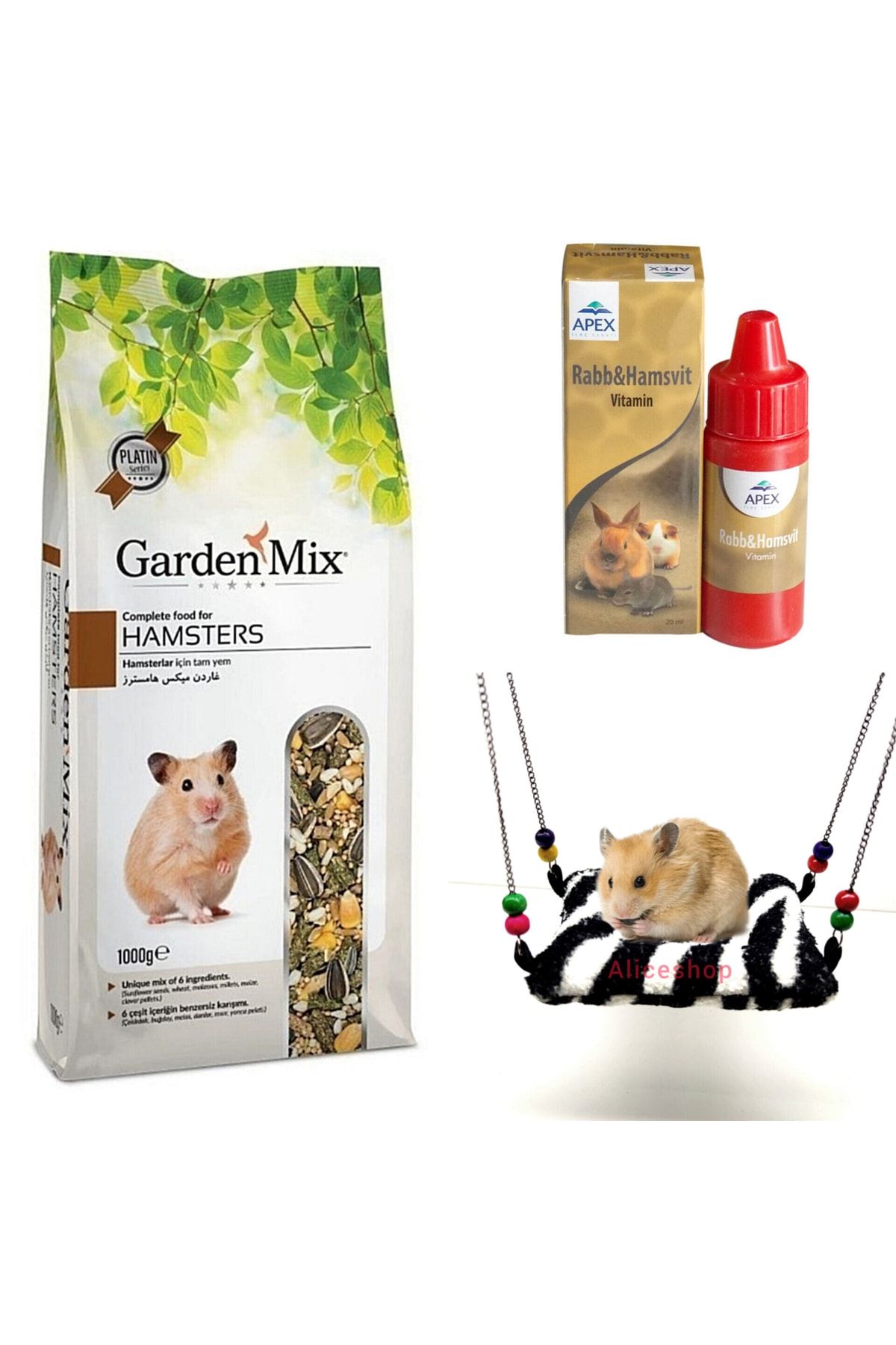 Gardenmix Hamster Yemi Vitamini Dinlenme Yeri Yatak Hamak Hediyeli