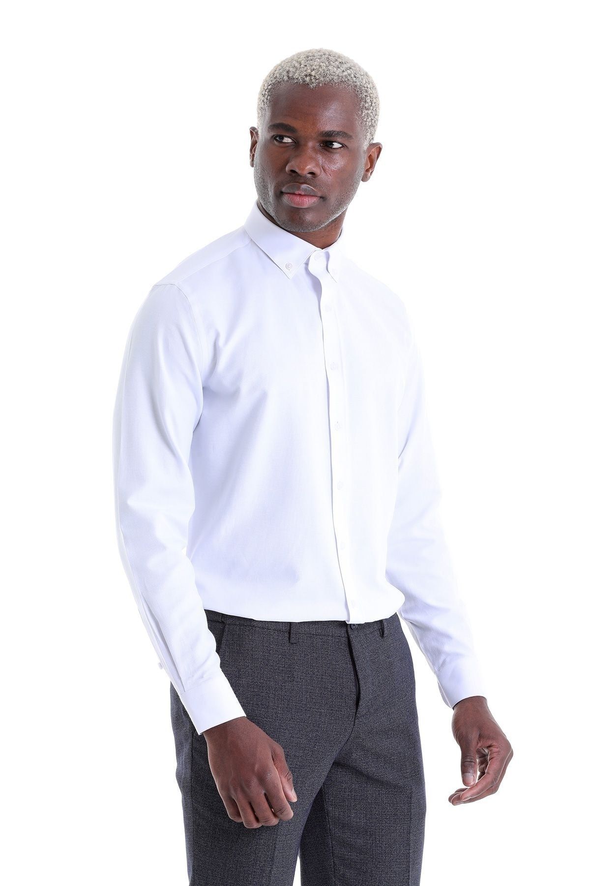 Hatemoğlu Erkek Beyaz Comfort Fit Desenli Pamuklu Uzun Kol Gömlek