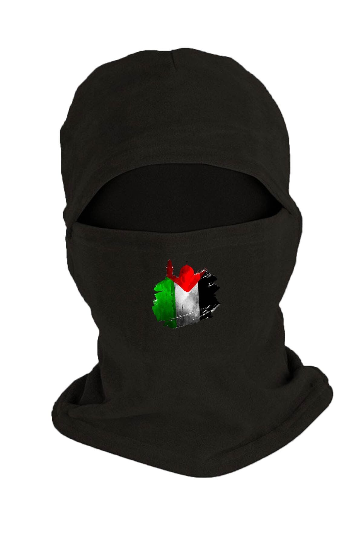 Zeron Tasarım Filistin Baskılı Kışlık Polar Kar Maskesi Siyah Bll2283