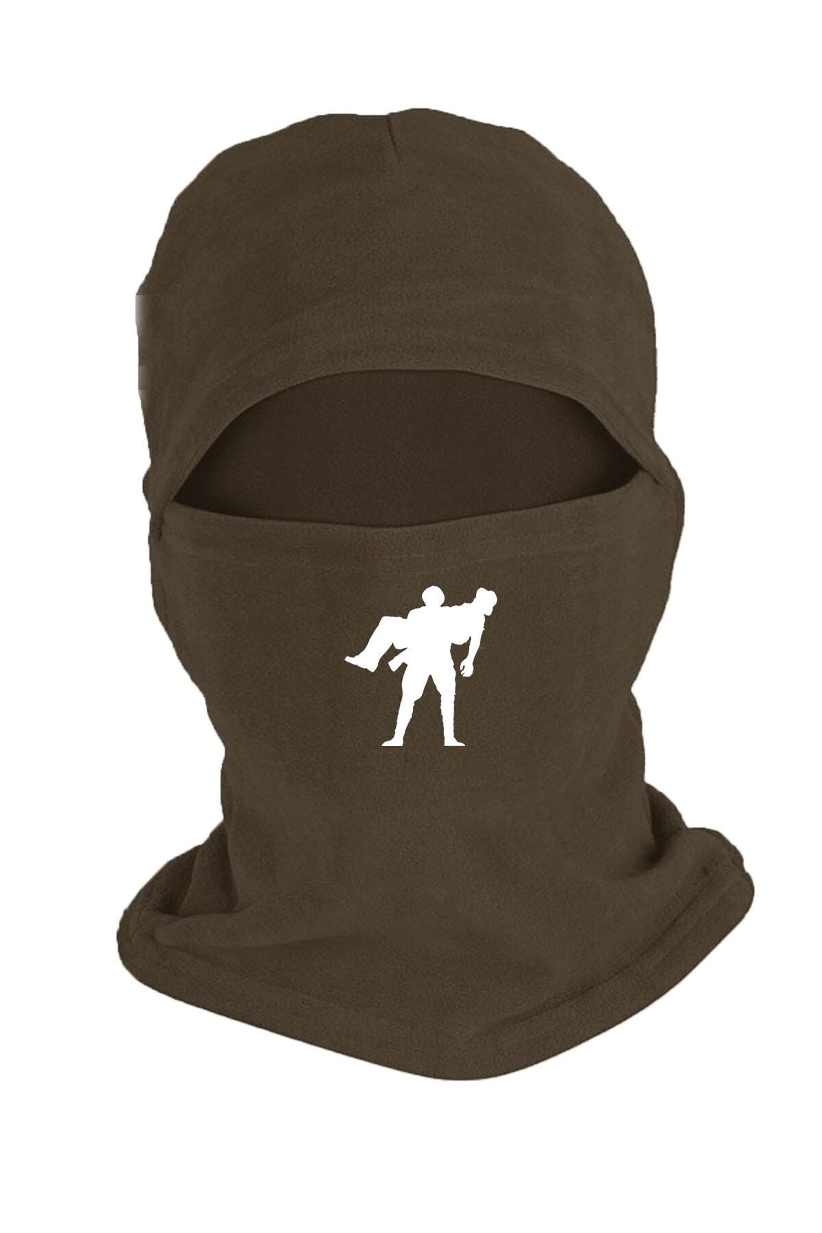 Zeron Tasarım Asker Baskılı Kışlık Polar Kar Maskesi Haki Bll2683