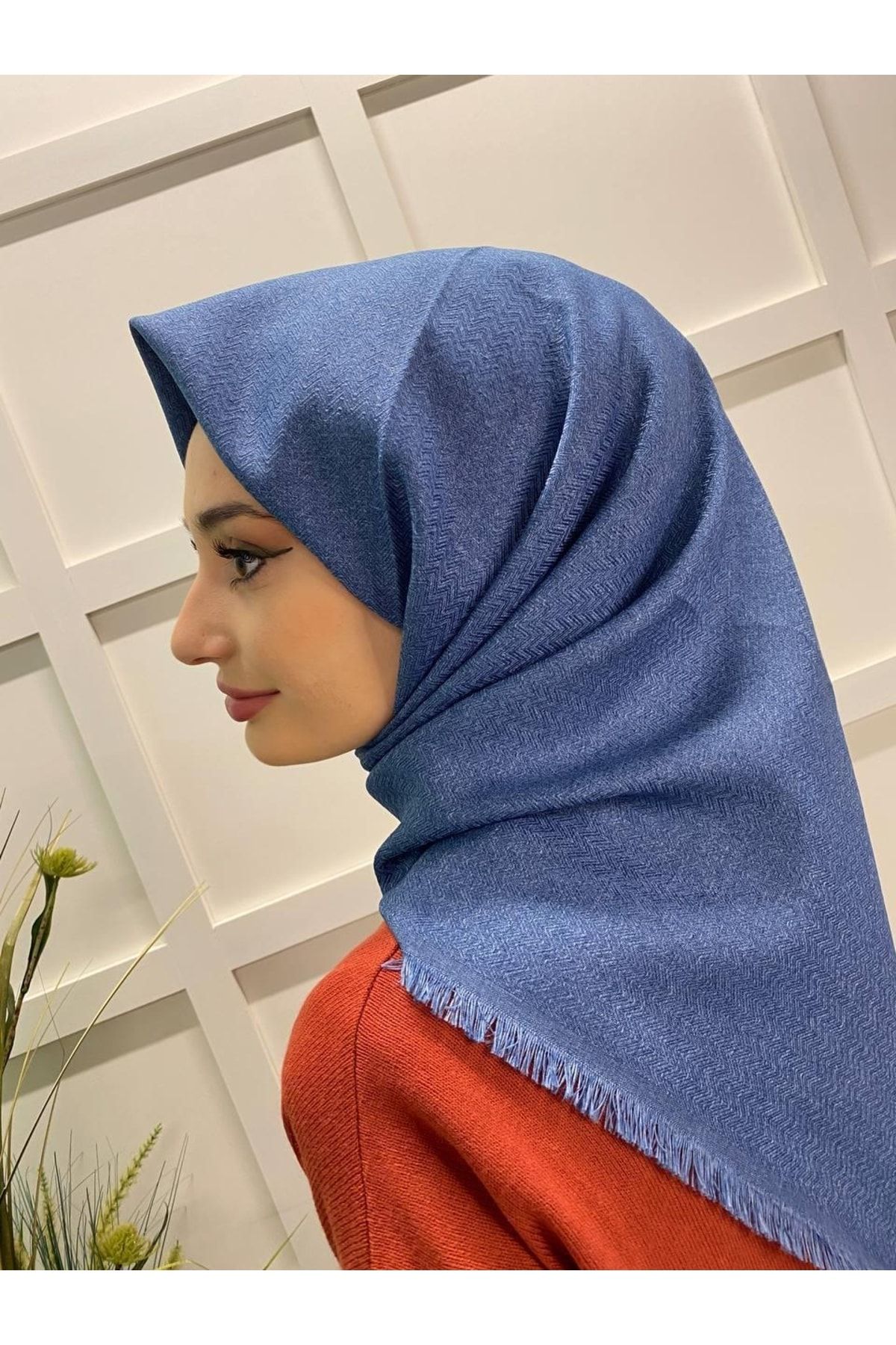 Sarar Hint Kaşmiri Kendinden Desenli Tek Renk Eşarp Srrhntksmr Açık Indigo