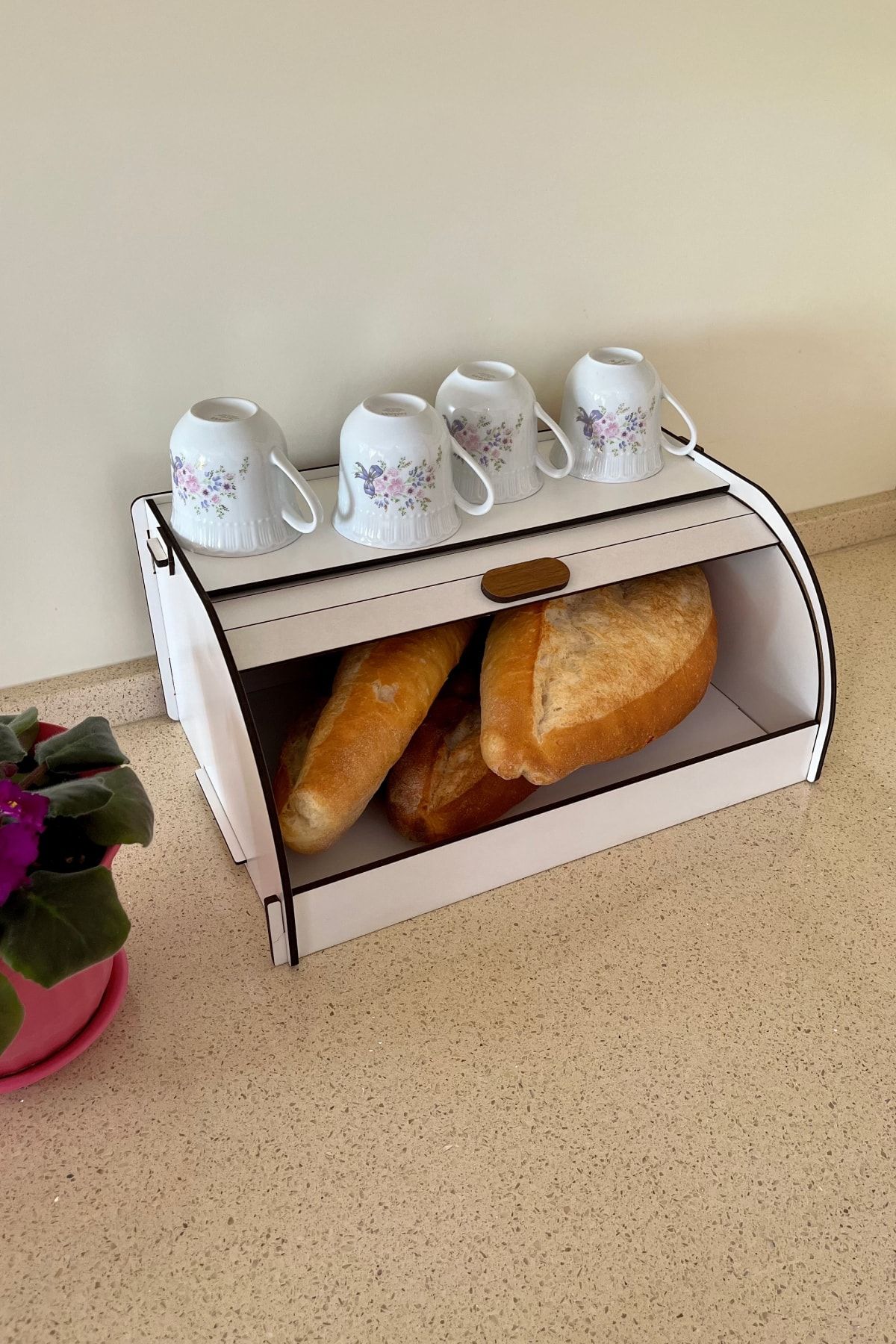 Rosyvien Ahşap Ekmek Kutusu, Saklama Gözlü Sürgülü Kapaklı Ekmek Sepeti, Baharatlık Raflı Ekmeklik, Organizer