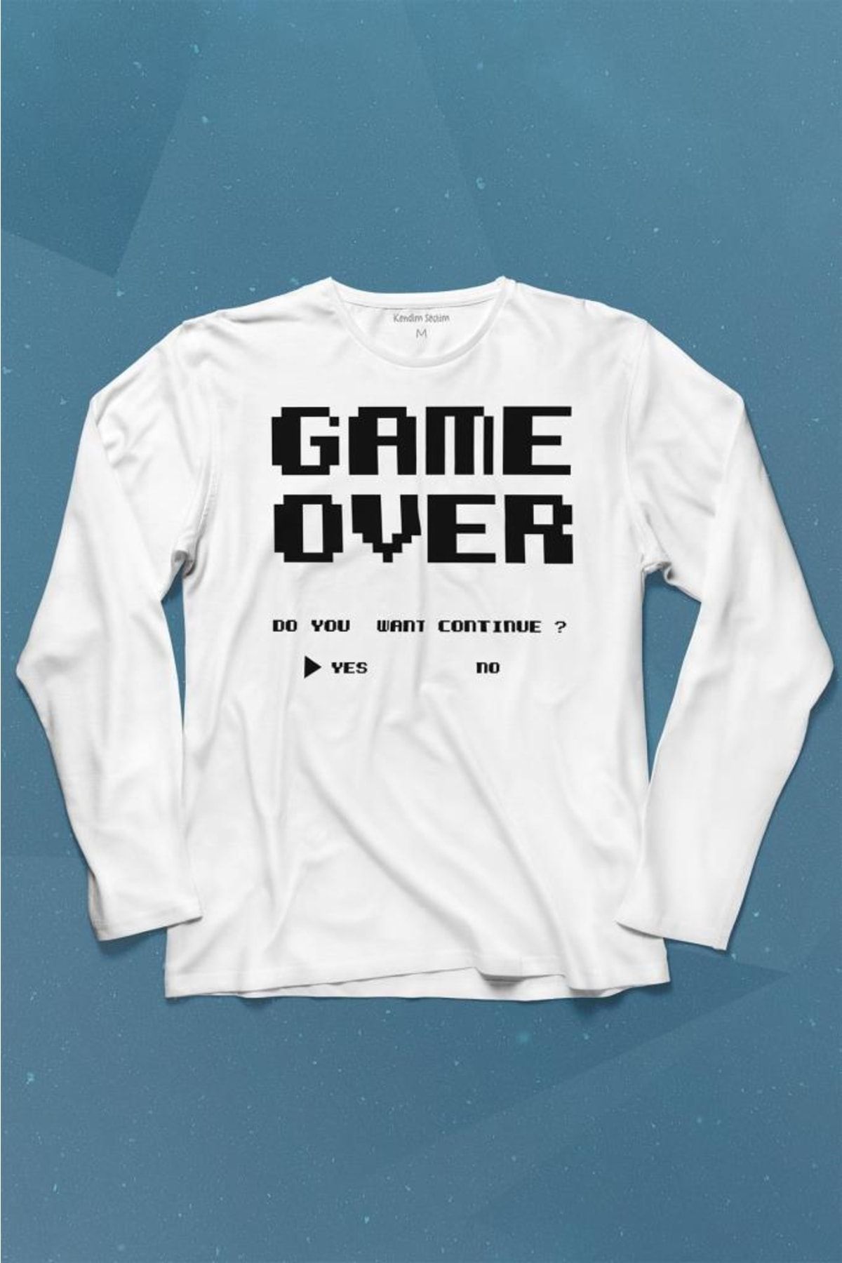 Kendim Seçtim Game Over Atari Retro Pixel Oyun Uzun Kollu Tişört Baskılı T-shirt