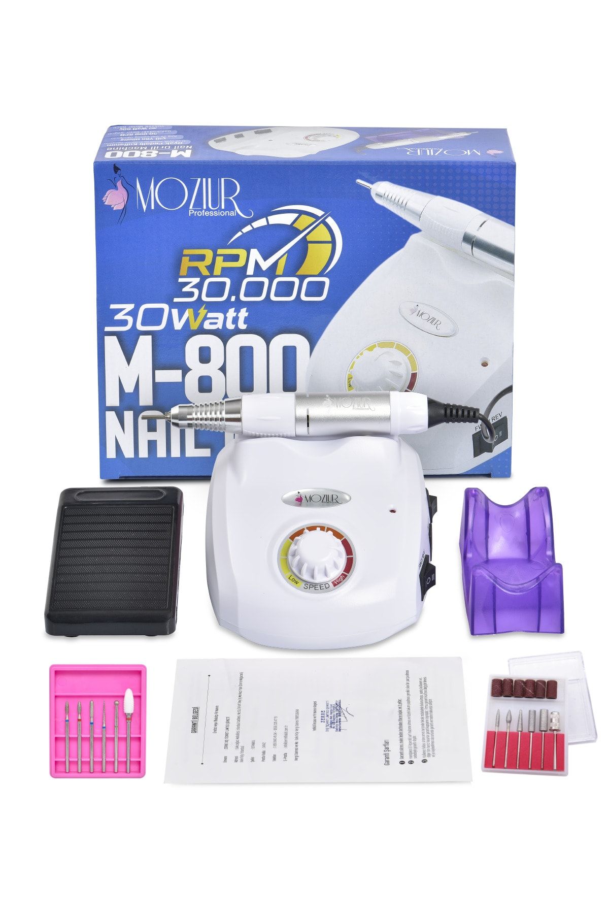 MOZIUR M-800 Elektrikli Tırnak Törpüsü Makinesi 30w 30.000 Rpm - Beyaz