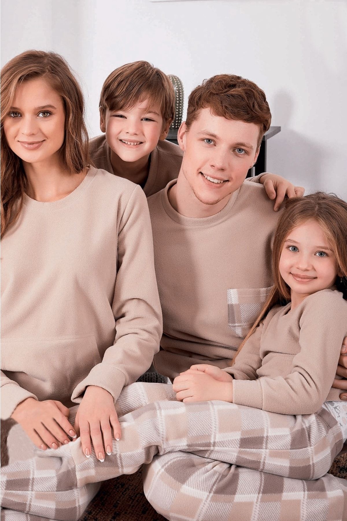 Pimody Aile Konsept Bej Alt Ekose Baba Oğul Polar Pijama Takım(baba Oğul Farklı Satılmaktadır) Arnetta 2305